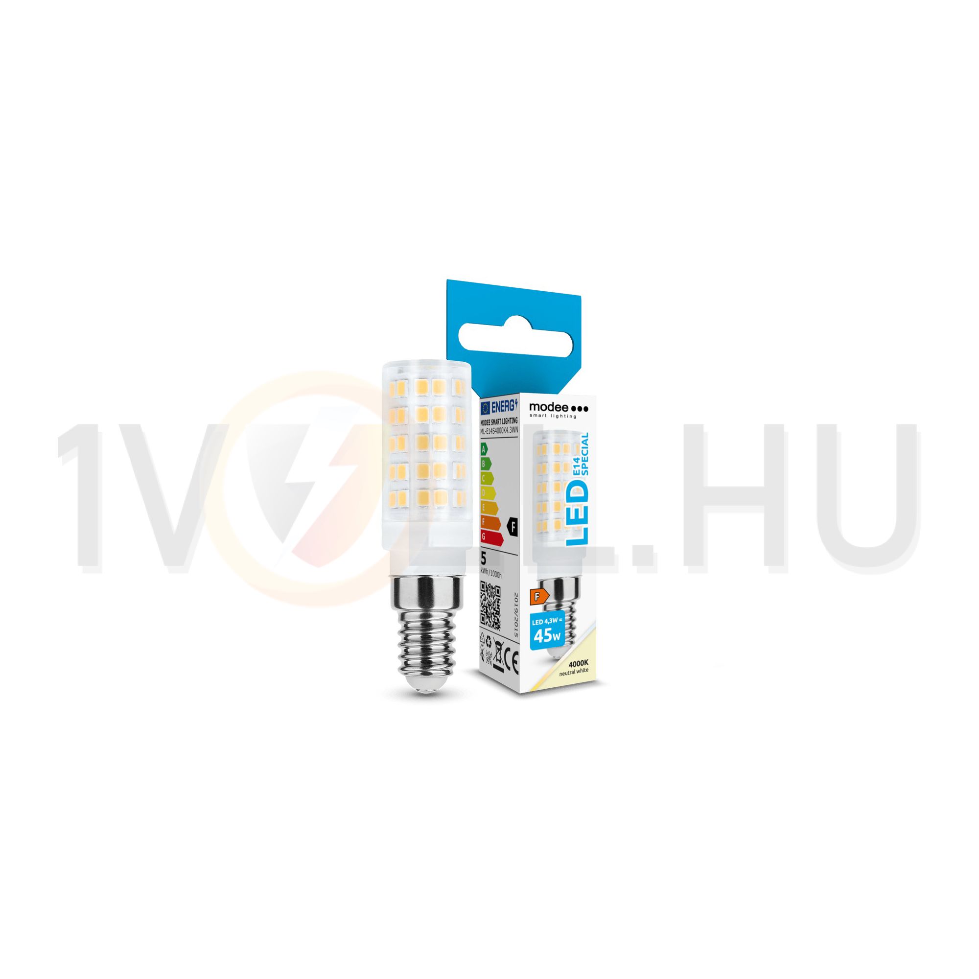 LED lámpa kerámia T19 egyfejű cső 4,3W- 45W E14 450lm 840 220-240V AC 25000h 360° 4000K Modee - ML-E14S4000K4.3WN