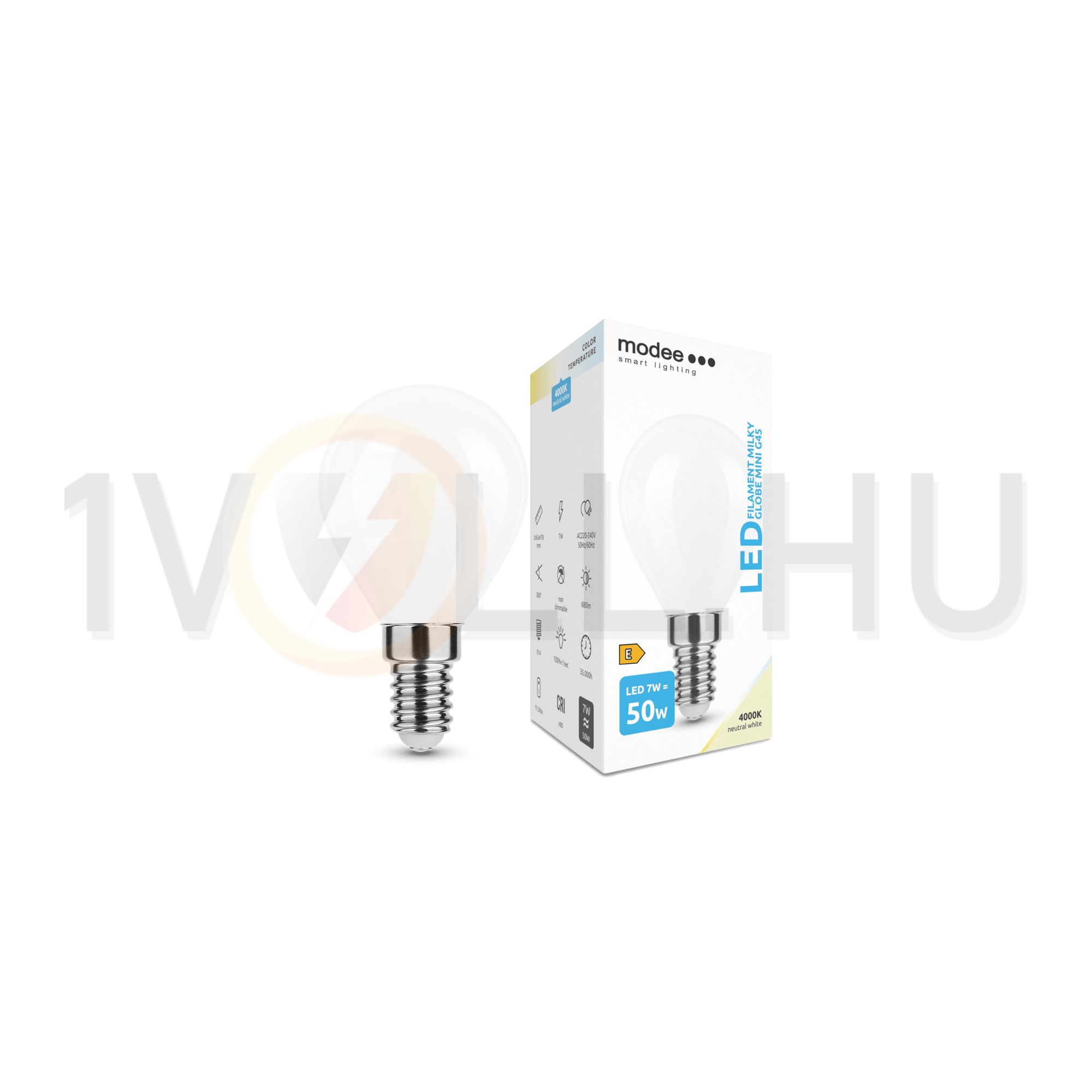 LED lámpa kisgömb P45 filament 7W- 50W E14 680lm 840 220-240V AC 35000h 360° 4000K Modee - ML-MG45F4000K7WE14