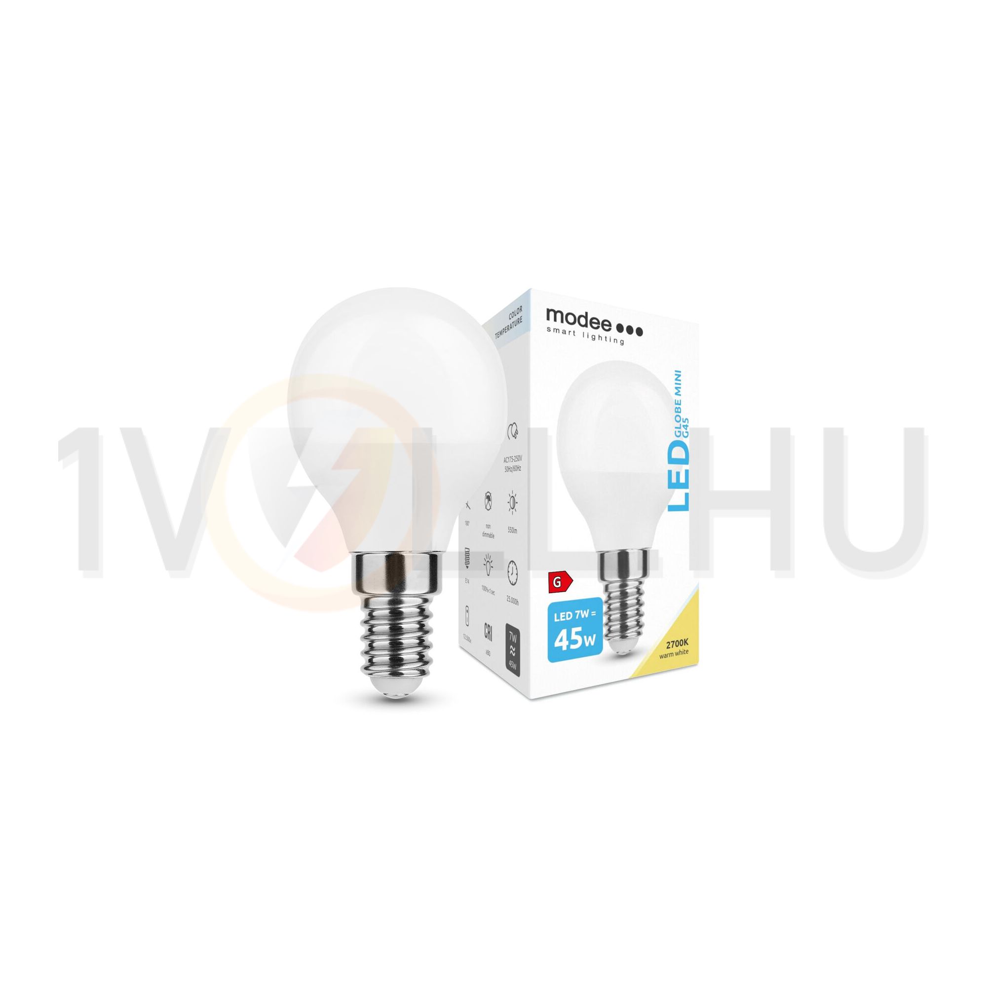 LED lámpa kisgömb P48 7W- 45W E14 550lm 827 220-240V AC 25000h 180° 2700K Modee - ML-G452700K7WE14