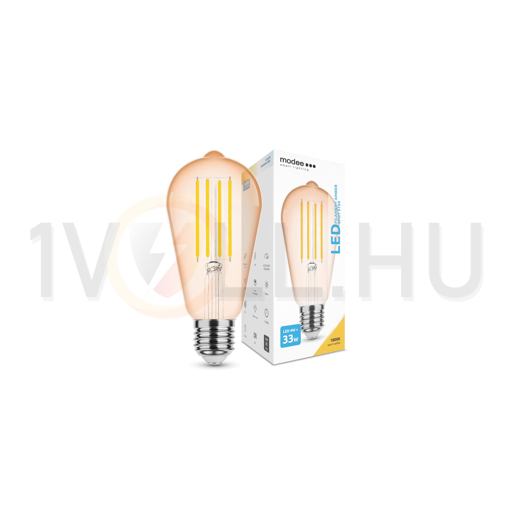 LED lámpa ST64 filament 4W- 33W E27 360lm 818 220-240V AC 15000h 320° 1800K Modee - ML-ST64FA1800K4WE27