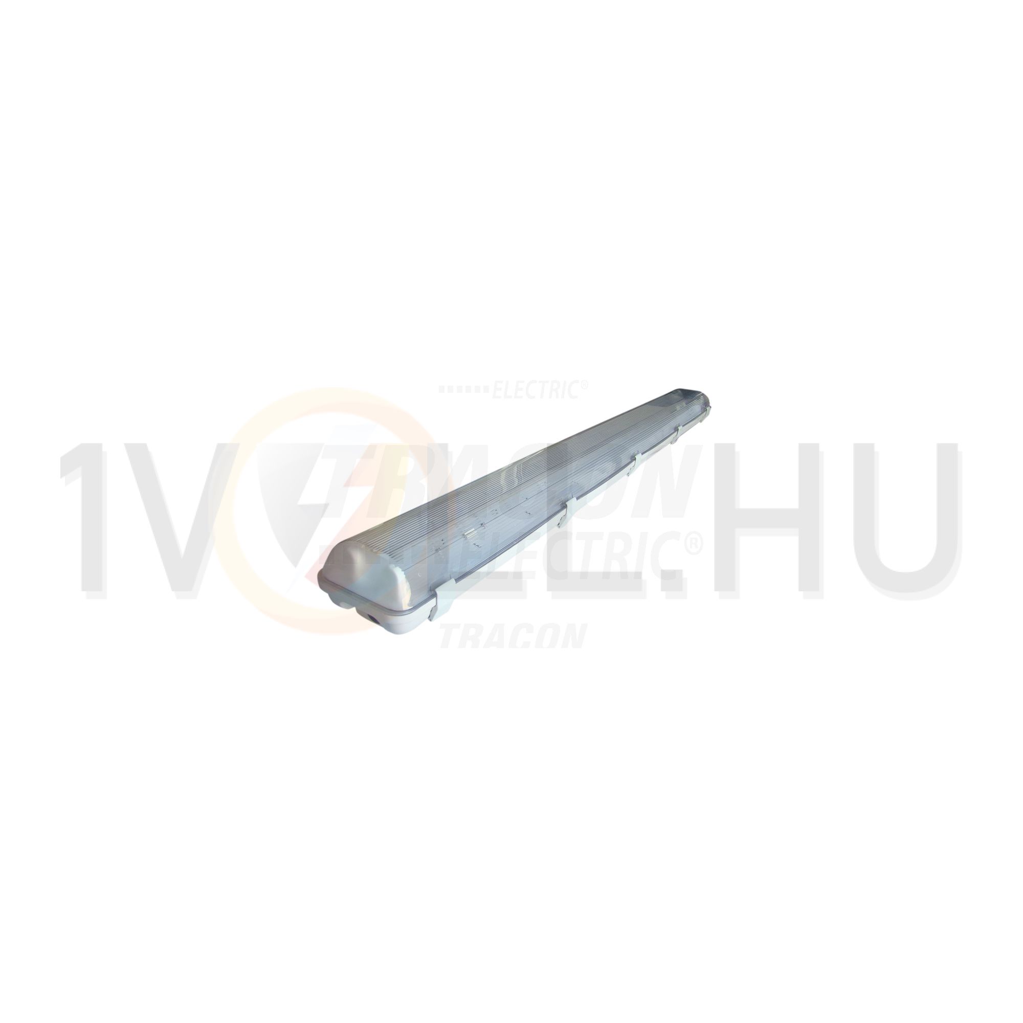 LED porpáramentes lámpatest egyoldalas 1,5m T8 LED-csőhöz falonkívüli 2x 230V (ff-nélkül) G13 IP65 TRACON - TLFVLED215
