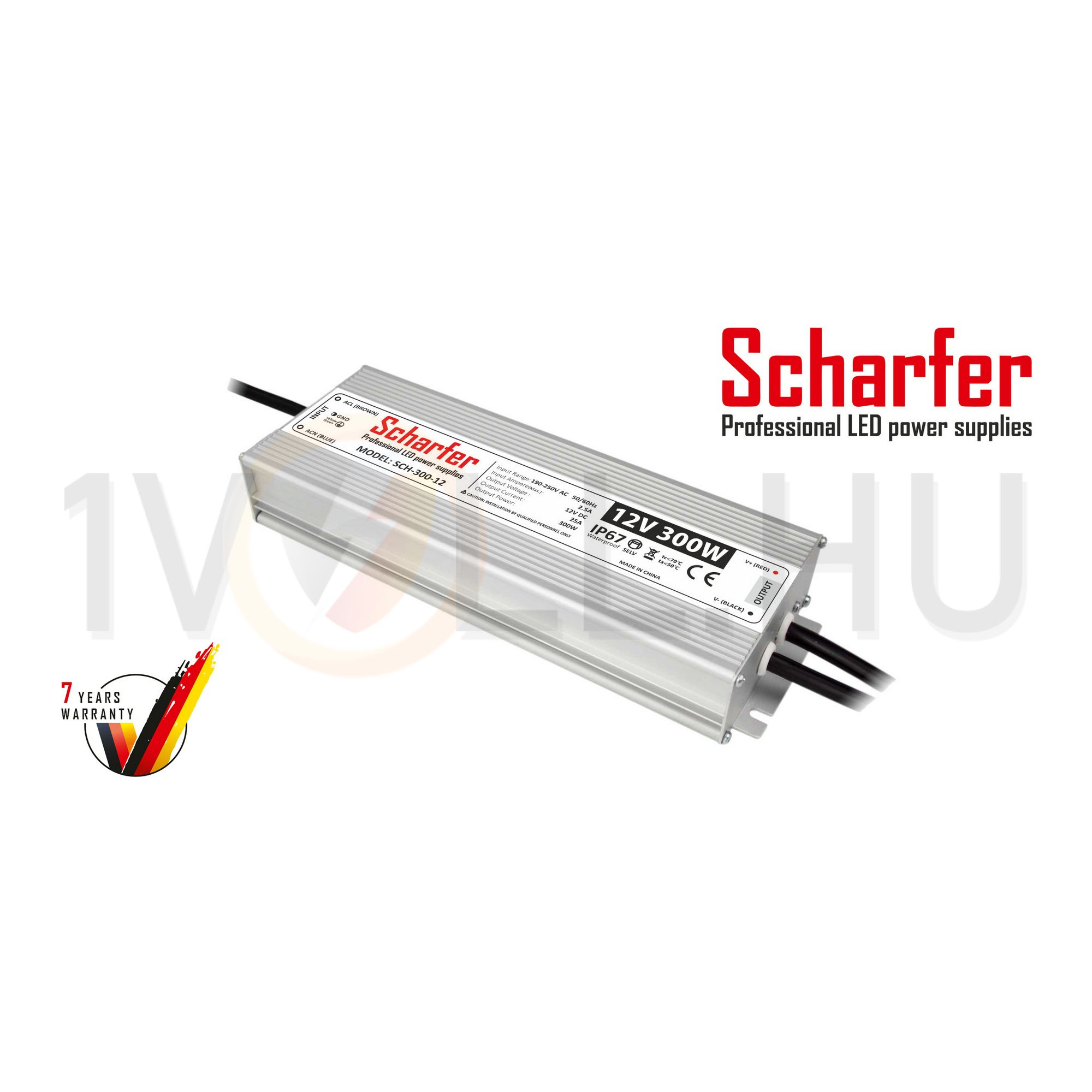 LED trafó zárlat-/túlterhelésbiztos 300W 12V 25000mA fém tokozás-ház kültéri SCH-300-12 Scharfer - SCH30012