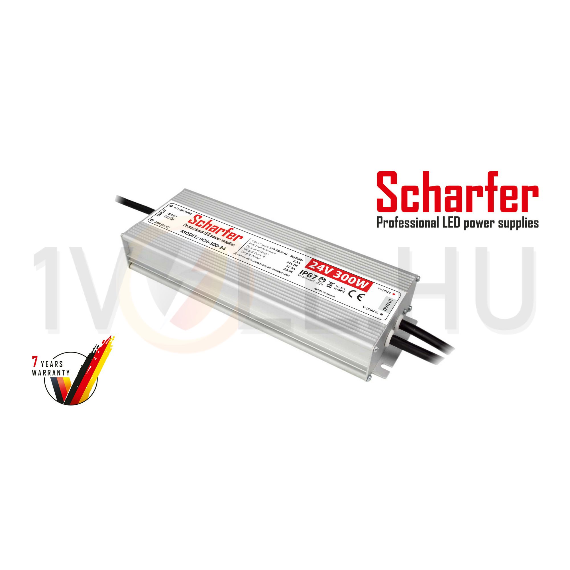 LED trafó zárlat-/túlterhelésbiztos 300W 24V 12500mA fém tokozás-ház kültéri SCH-300-24 Scharfer - SCH30024