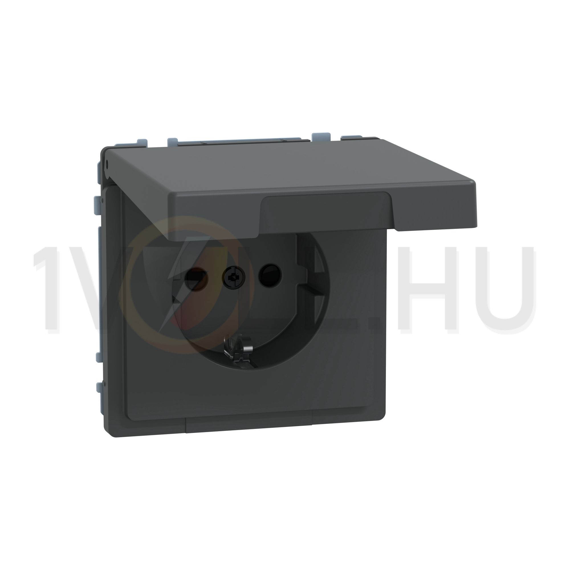 Merten D-Life 162 dugalj földelt csapófedéllel gyerekzárral antracit IP44 süllyesztett Schneider - MTN2314-6034