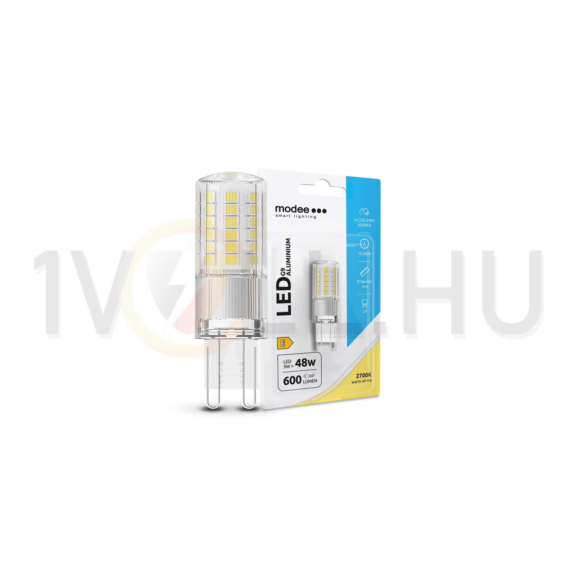 LED lámpa aluminium T18 5W- G9 600lm 827 220-240V AC 50000h 300° 2700K Modee - ML-G9A2700K5WNB1