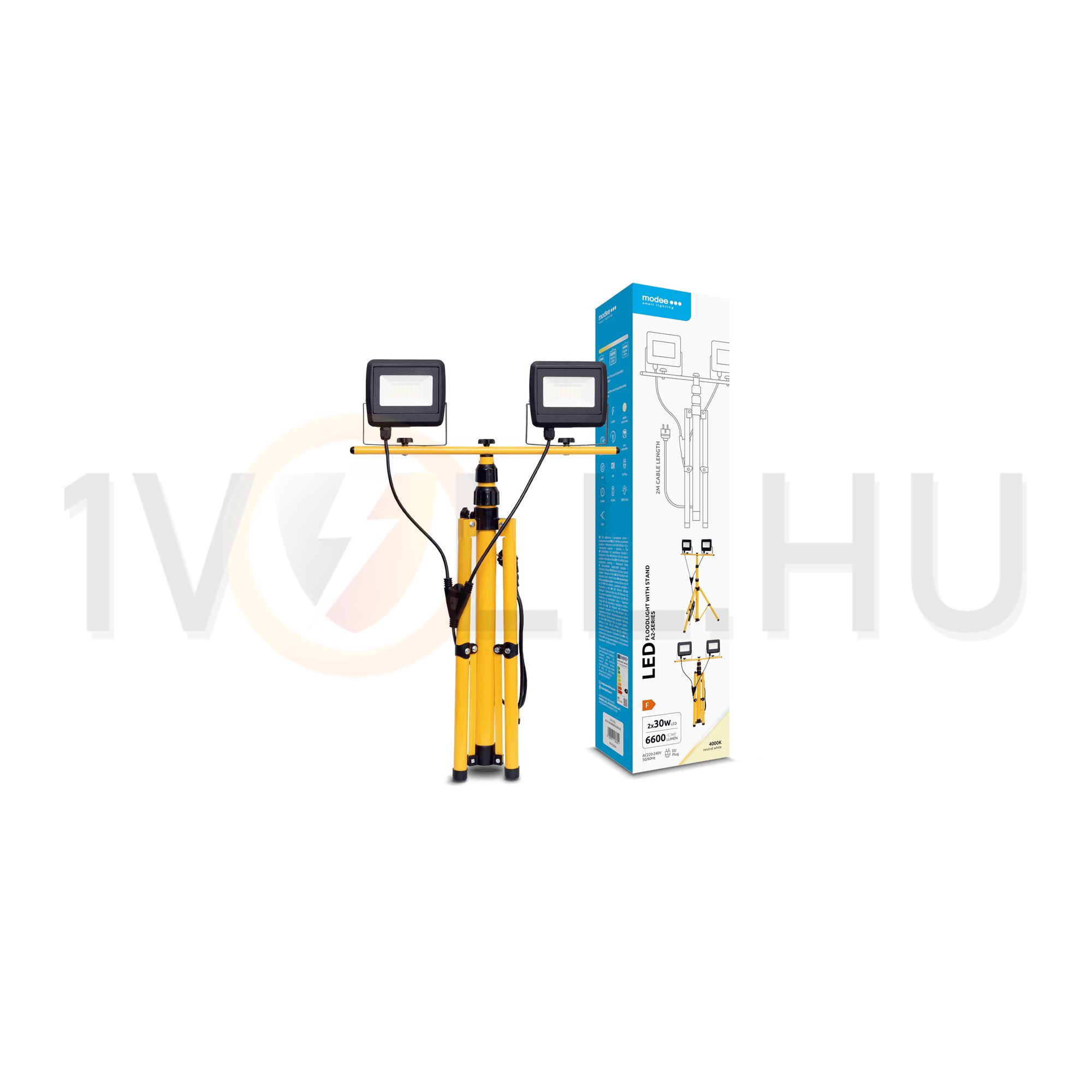 LED fényvető munkalámpa 0,7-1,6m állvánnyal 0,2mkábel+dugóval 2x30W 4000K 6600lm 120° A2 Modee - ML-FLSWS4000K2X30W-A2