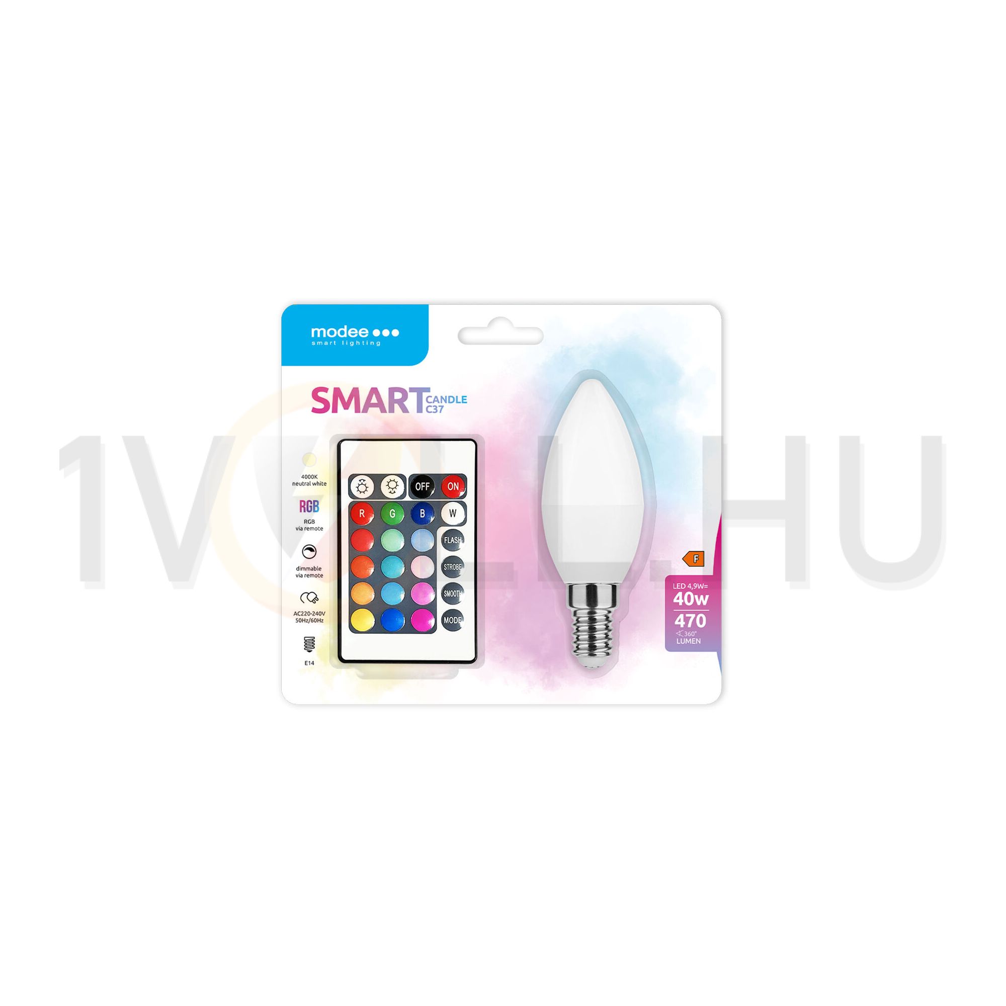 LED lámpa B35 DIM RGBW-távirányítóval gyertya 4,9W- 40W E14 470lm DIM 220-240V AC LED Smart Modee - MSL-C4,9WE14RGB-R