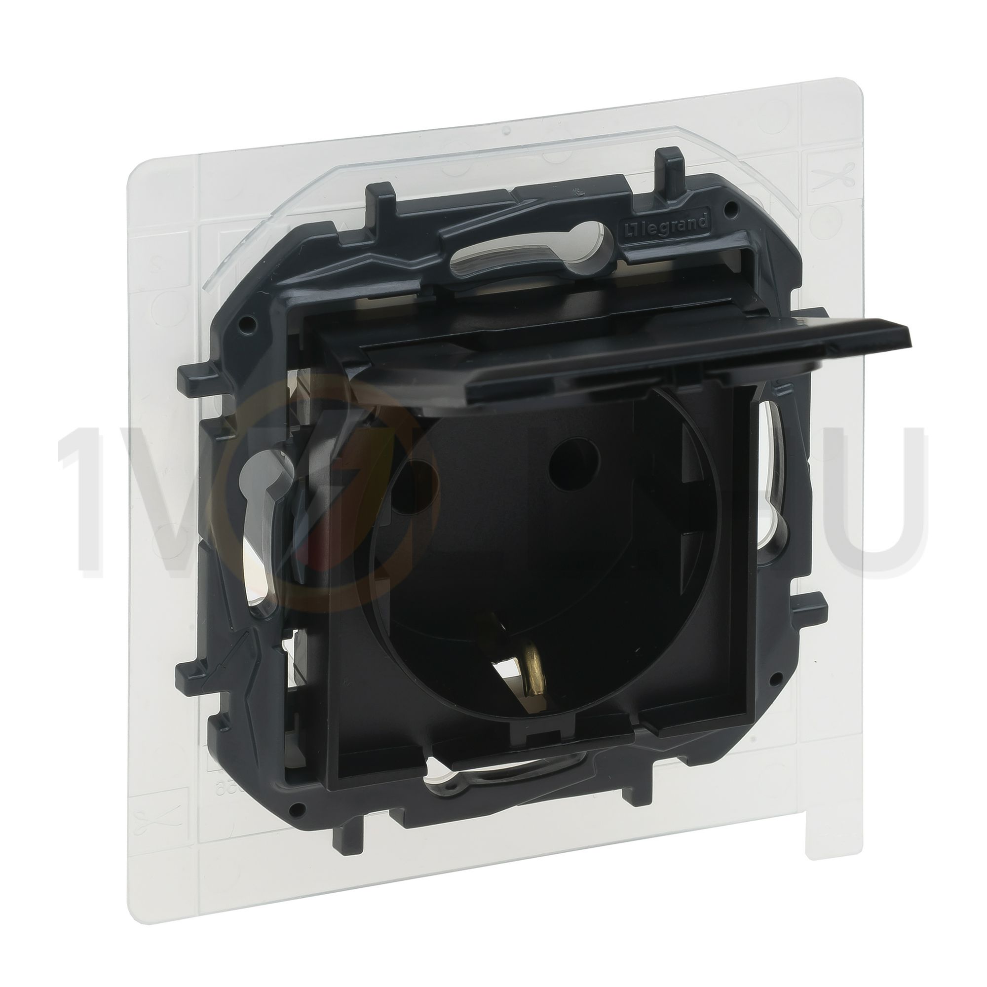 NiloéStep 162 dugalj földelt csapófedéllel fekete IP44 süllyesztett rugós LEGRAND - 863523B