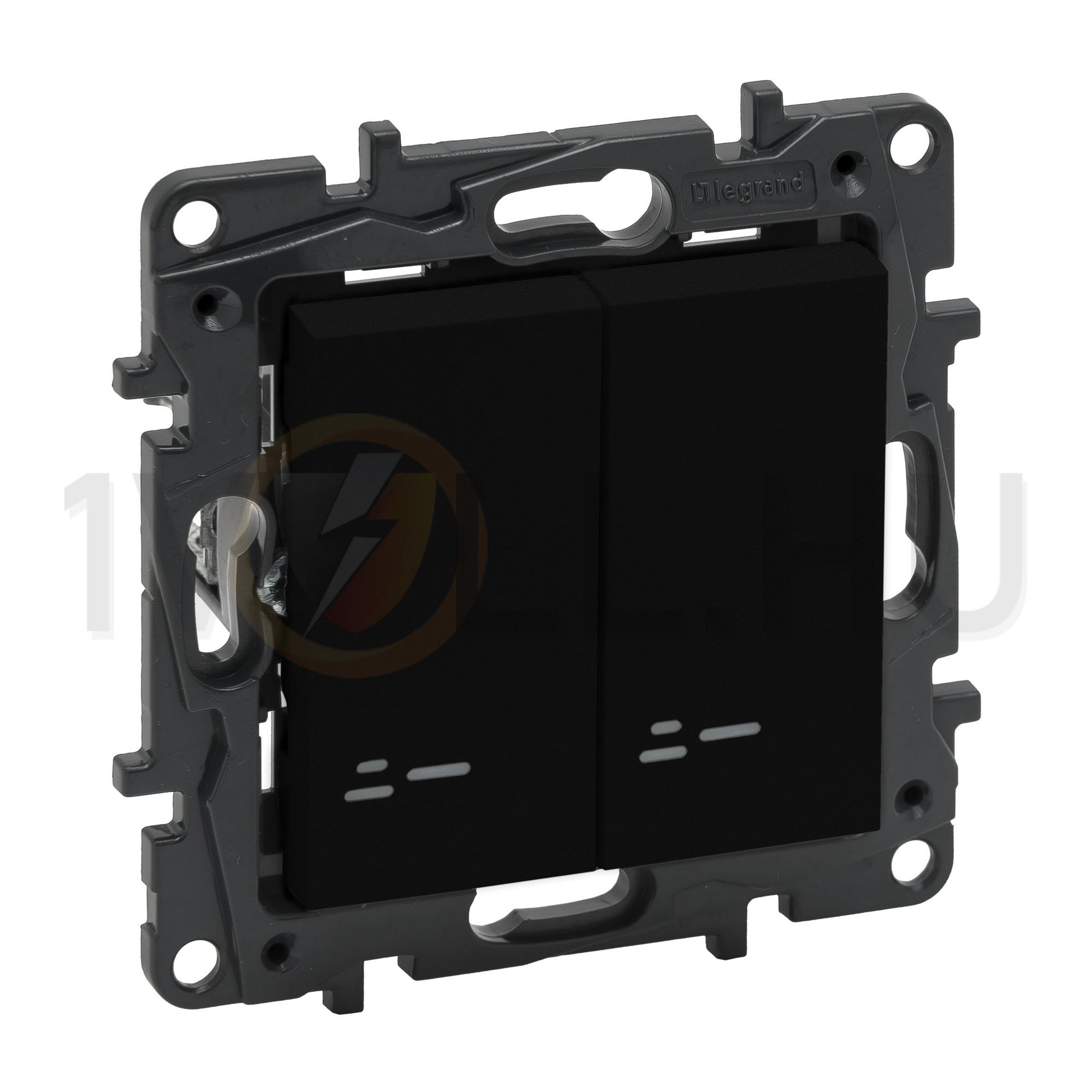 NiloéStep 106+6 kettős váltókapcsoló +jelzőfény betét közp. fedéllel fekete süllyesztett LEGRAND - 863518