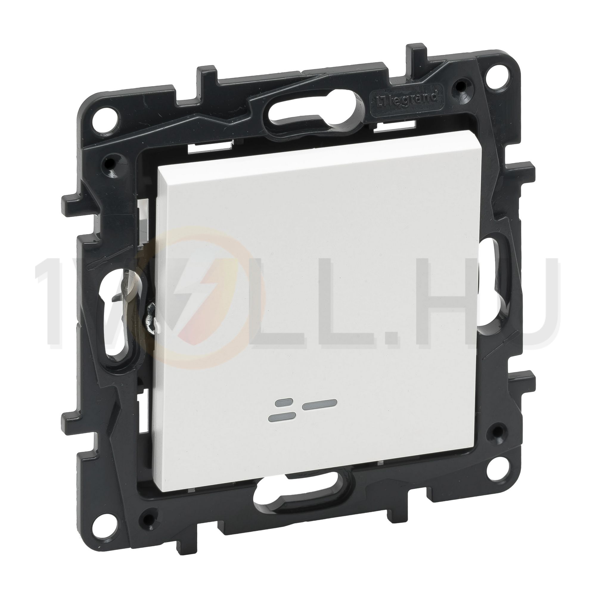 NiloéStep 106 váltókapcsoló +jelzőfény betét közp. fedéllel alumínium süllyesztett rugós LEGRAND - 863316