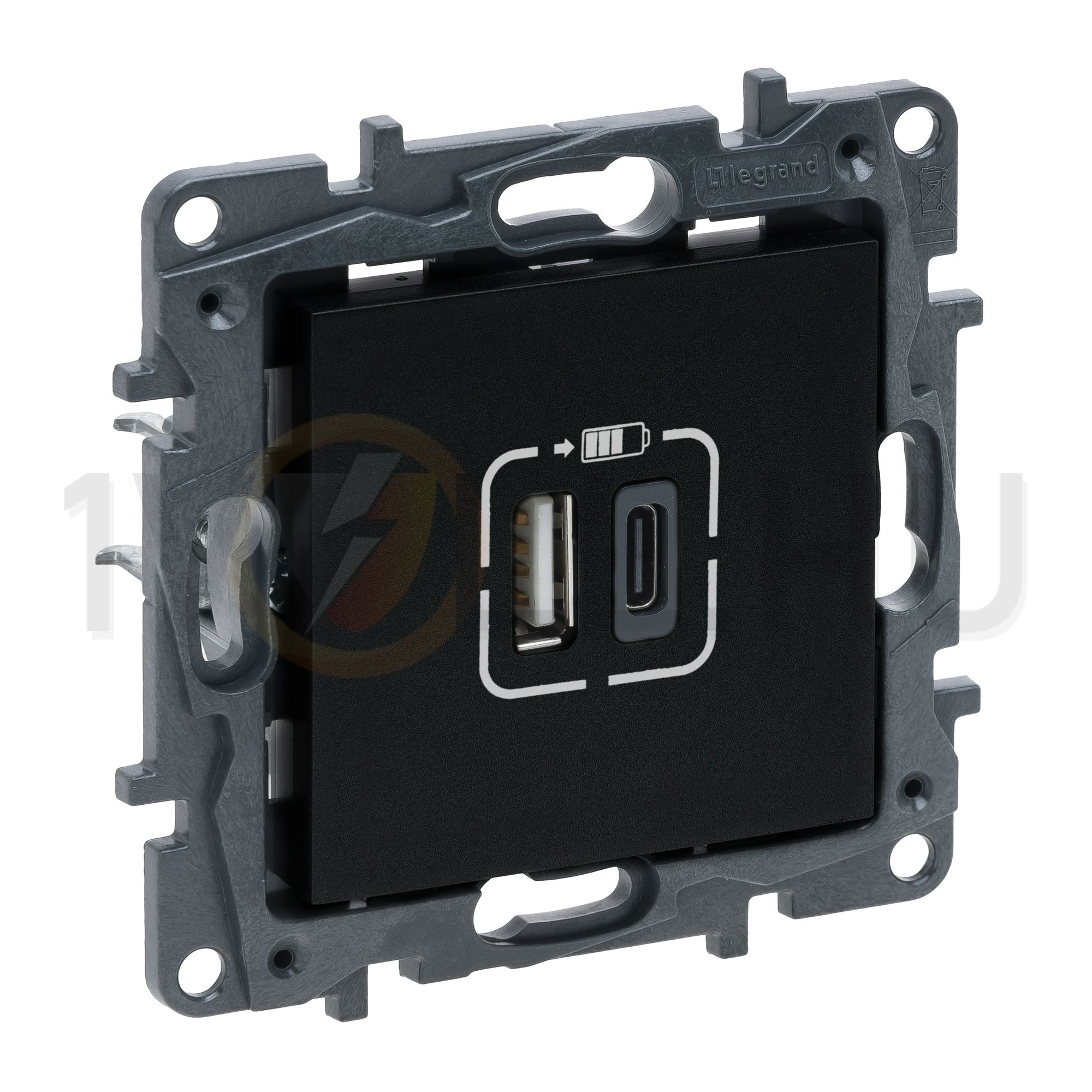 NiloéStep USB töltőaljzat A+C 3000mA/ 5V süllyesztett fekete IP40 LEGRAND - 863540