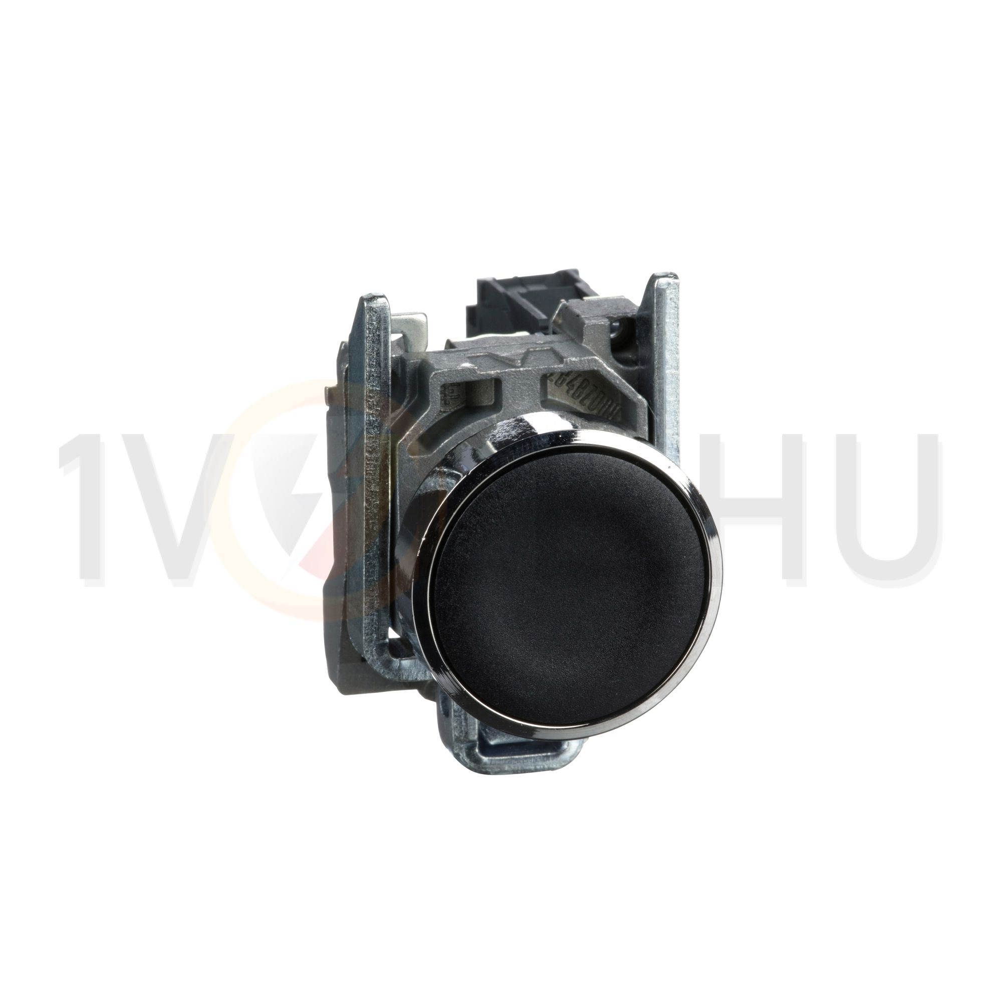 Nyomógomb komplett fém d22 fekete/fehér lapos visszaugró 1z csavaros kerek Harmony XB4 Schneider - XB4BA21