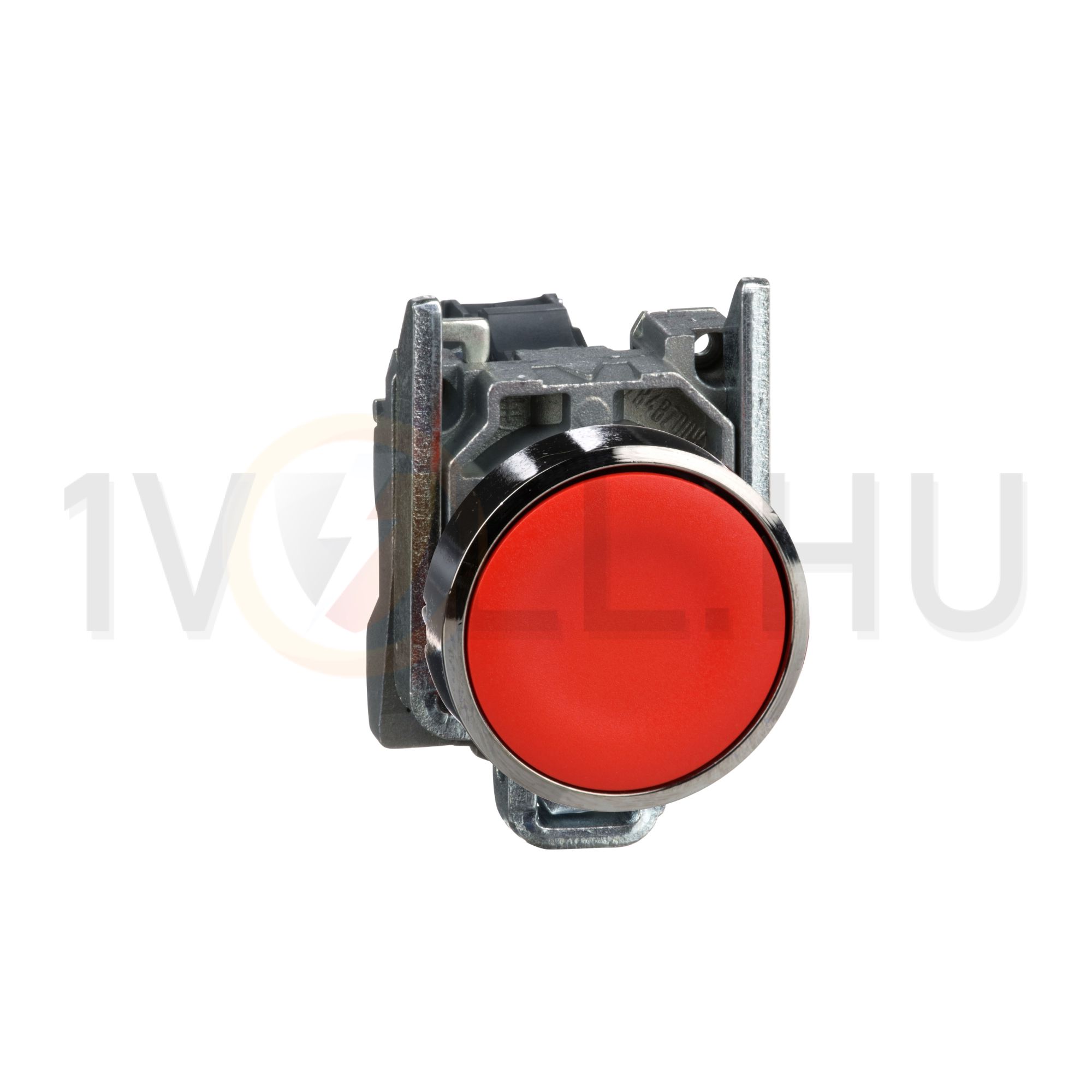 Nyomógomb komplett fém d22 piros/zöld lapos visszaugró 1ny csavaros kerek Harmony XB4 Schneider - XB4BA42