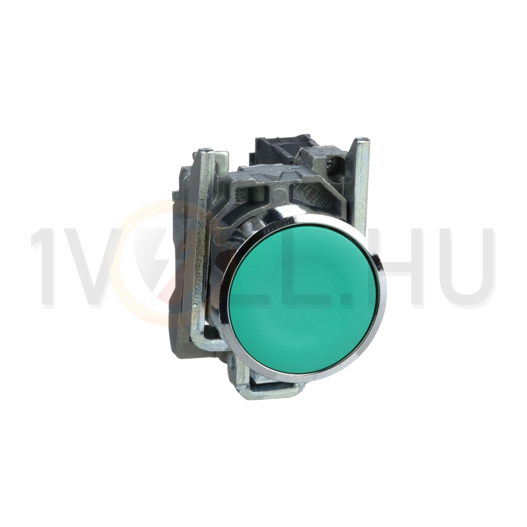 Nyomógomb komplett fém d22 zöld lapos visszaugró 1z csavaros kerek IP66 Harmony XB4 Schneider - XB4BA31