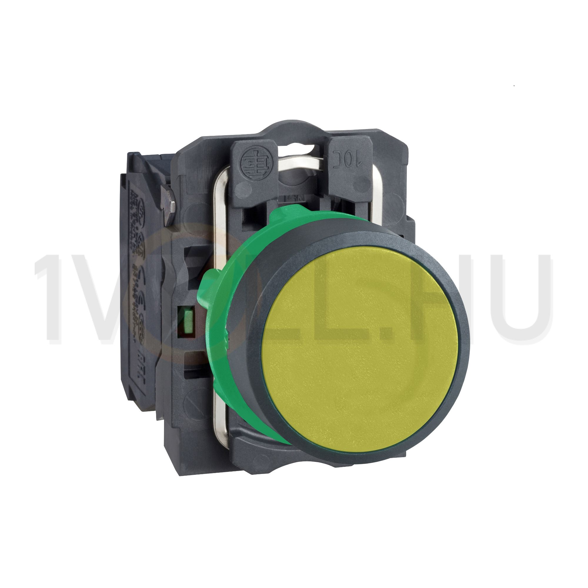 Nyomógomb komplett műa. d22 sárga lapos visszaugró 1z csavaros kerek IP66 Harmony XB5 Schneider - XB5AA51
