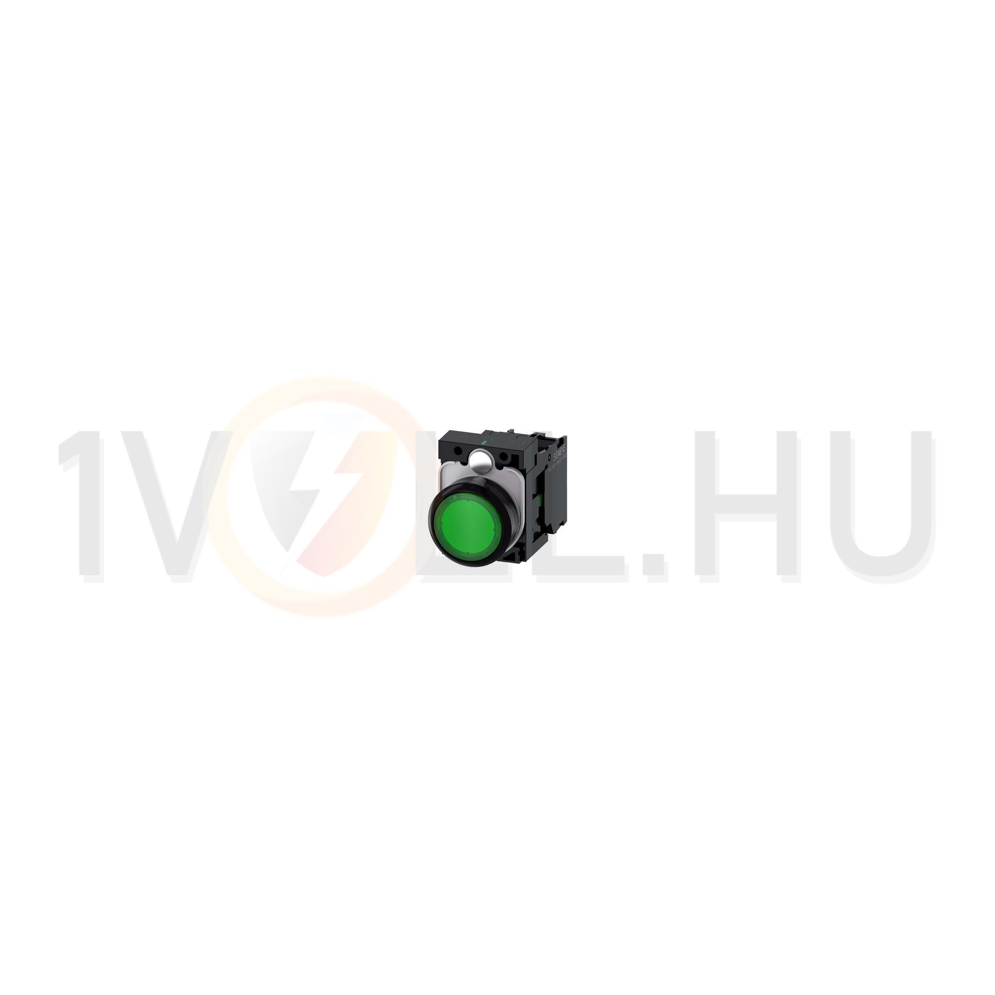 Nyomógomb komplett műanyag d22 világító zöld lapos visszaugró 1z csavaros SIRIUS ACT SIEMENS - 3SU1102-0AB40-1BA0