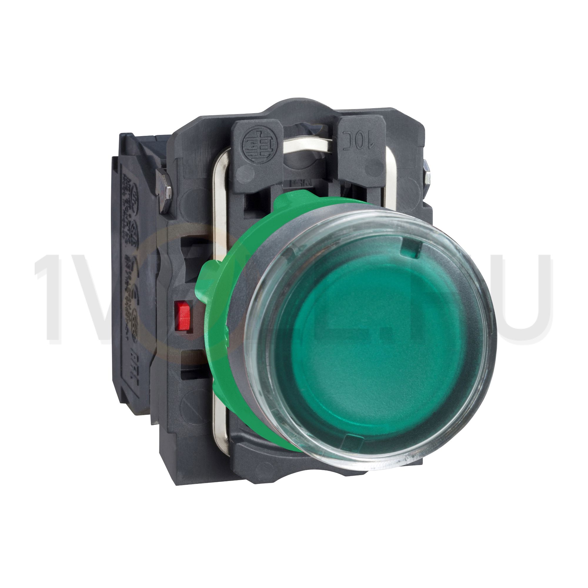 Nyomógomb komplett műa. d22 világító zöld lapos visszaugró 1z 1ny csavaros Harmony XB5 Schneider - XB5AW33B5