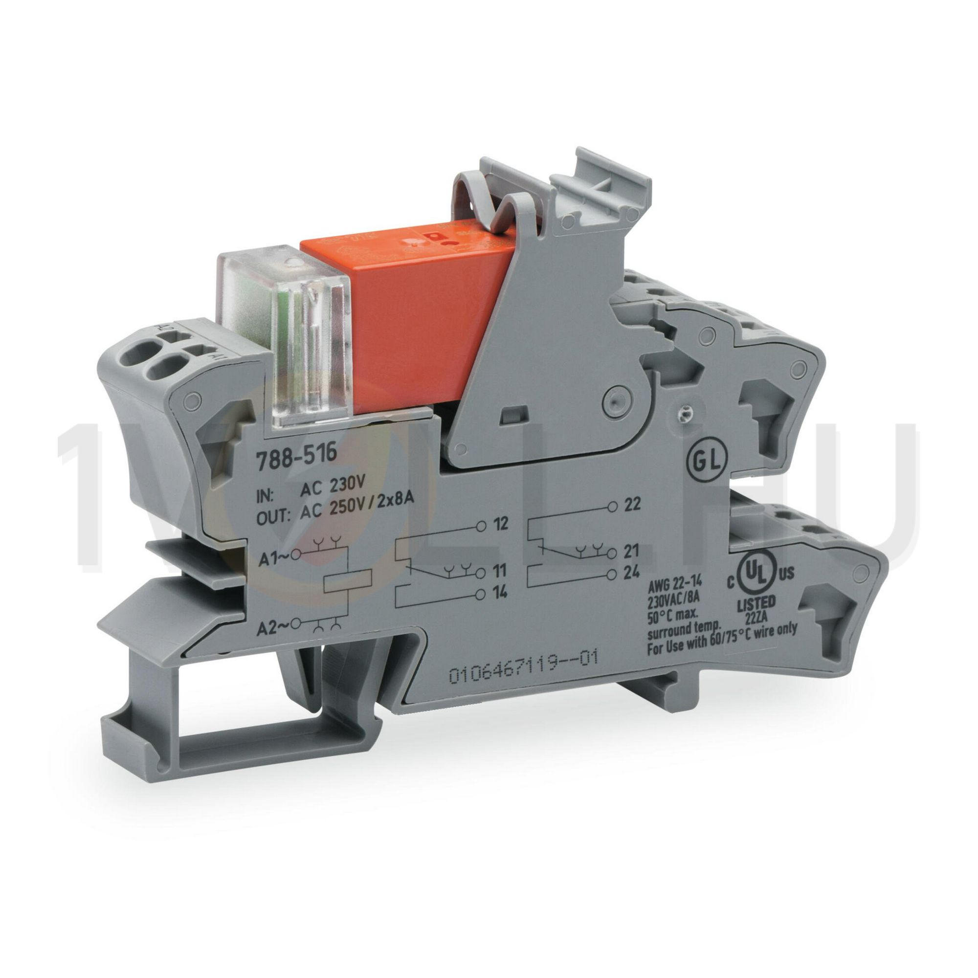 Relémodul aljzattal 16A 2-v rugószorításos 230VAC monostabil IP20 WAGO - 788-516