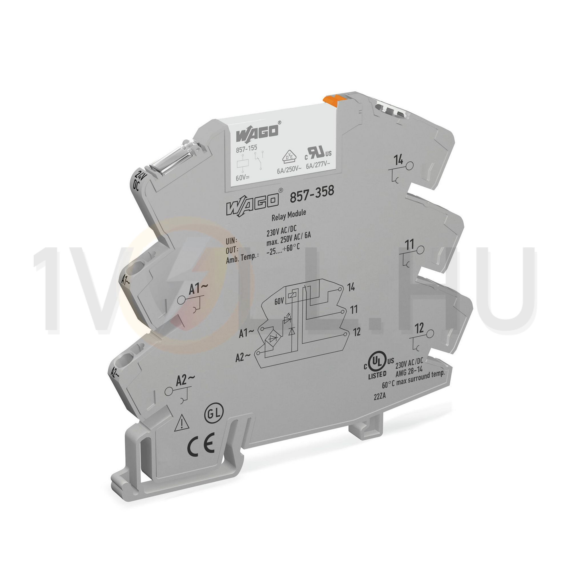 Relémodul keskeny 6A 1-v rugószorításos 230VAC 230VDC monostabil IP20 WAGO - 857-358