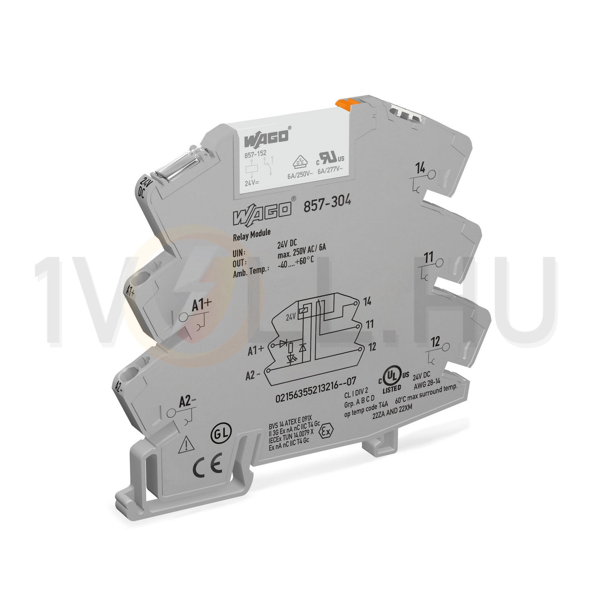 Relémodul keskeny 6A 1-v rugószorításos 24VDC monostabil IP20 WAGO - 857-304