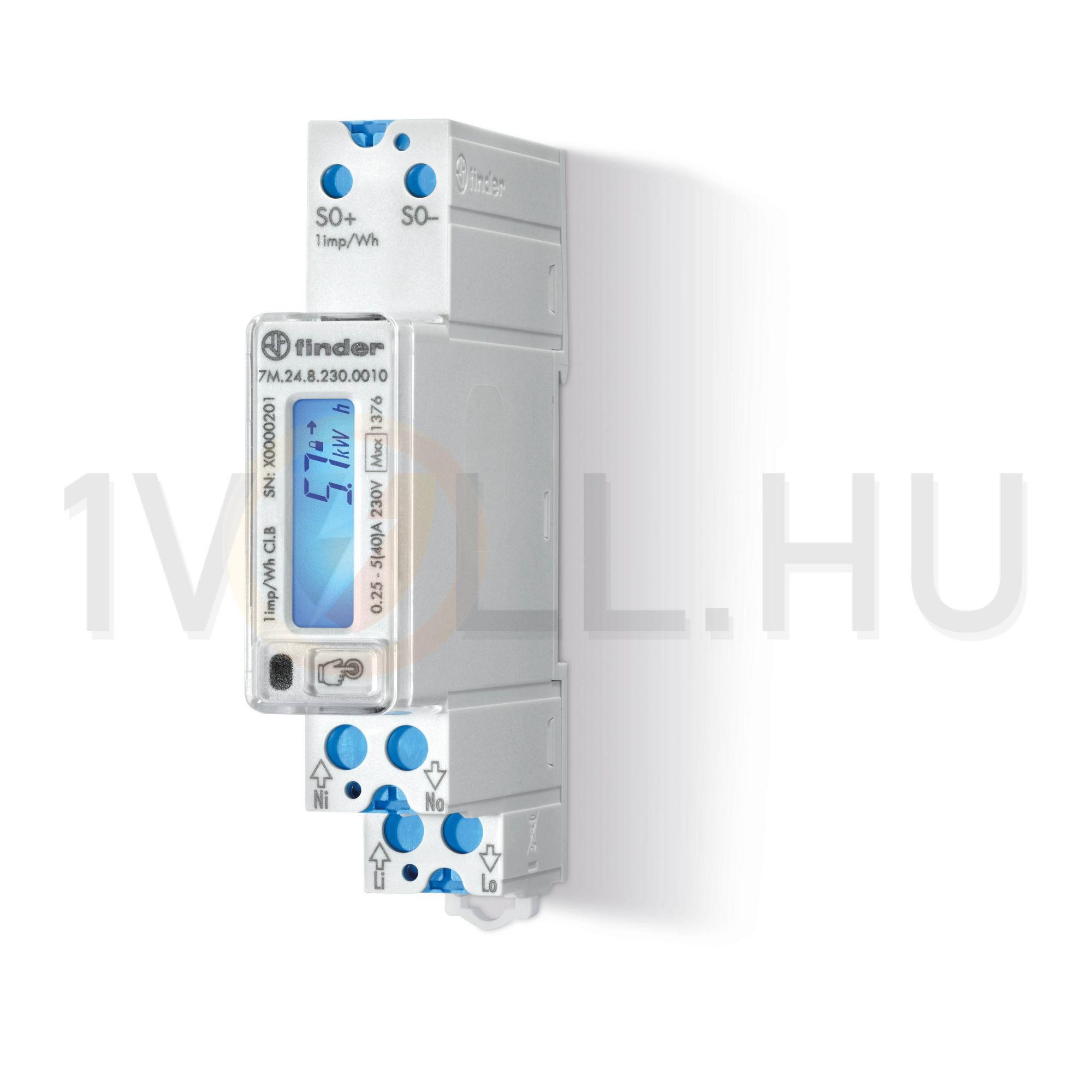 Sorolható fogyasztásmérő 1F 2irányú LCD MID-hiteles S0 IR 40A direkt 230V 7M.24.8.230.0010 FINDER - 7M2482300010
