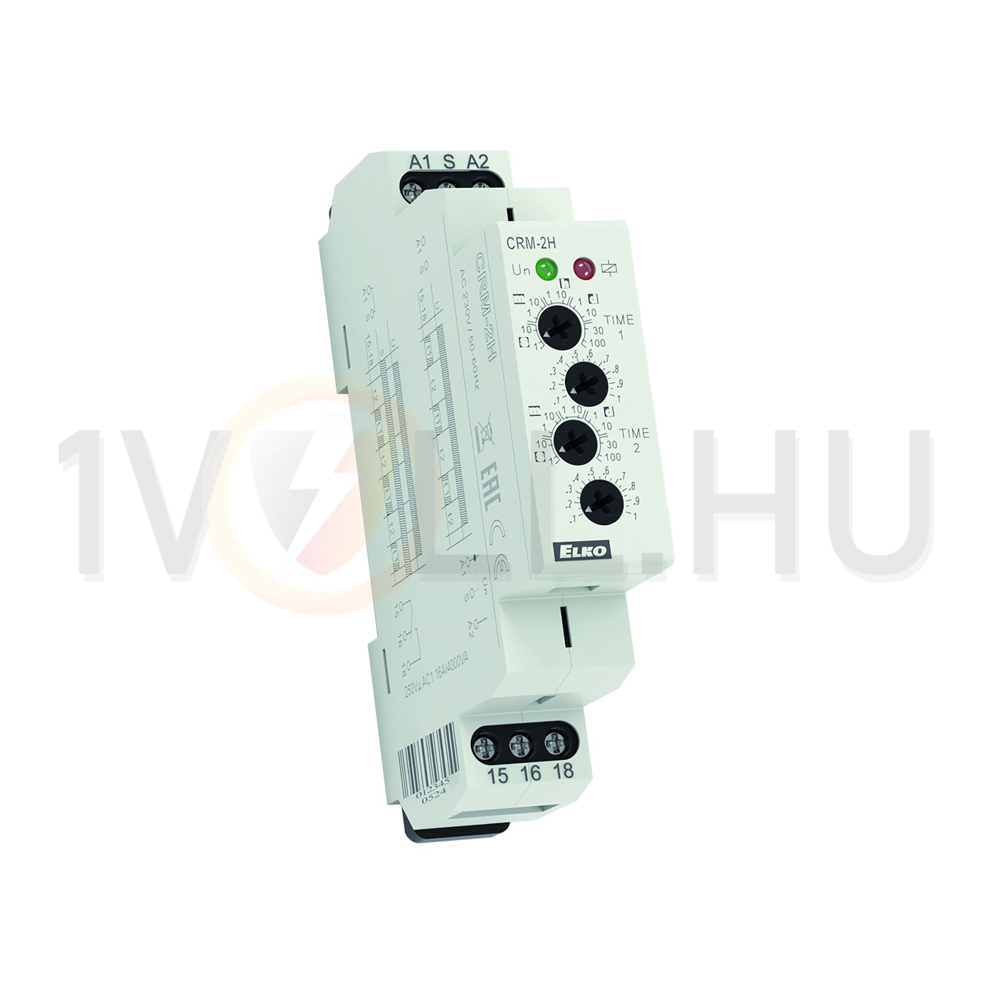 Sorolható időrelé 2-funkciós ütemadó 0,1s-100nap 230V AC-műk. 1-v 16A 250V AC CRM-2H/230V Elko EP - 2420