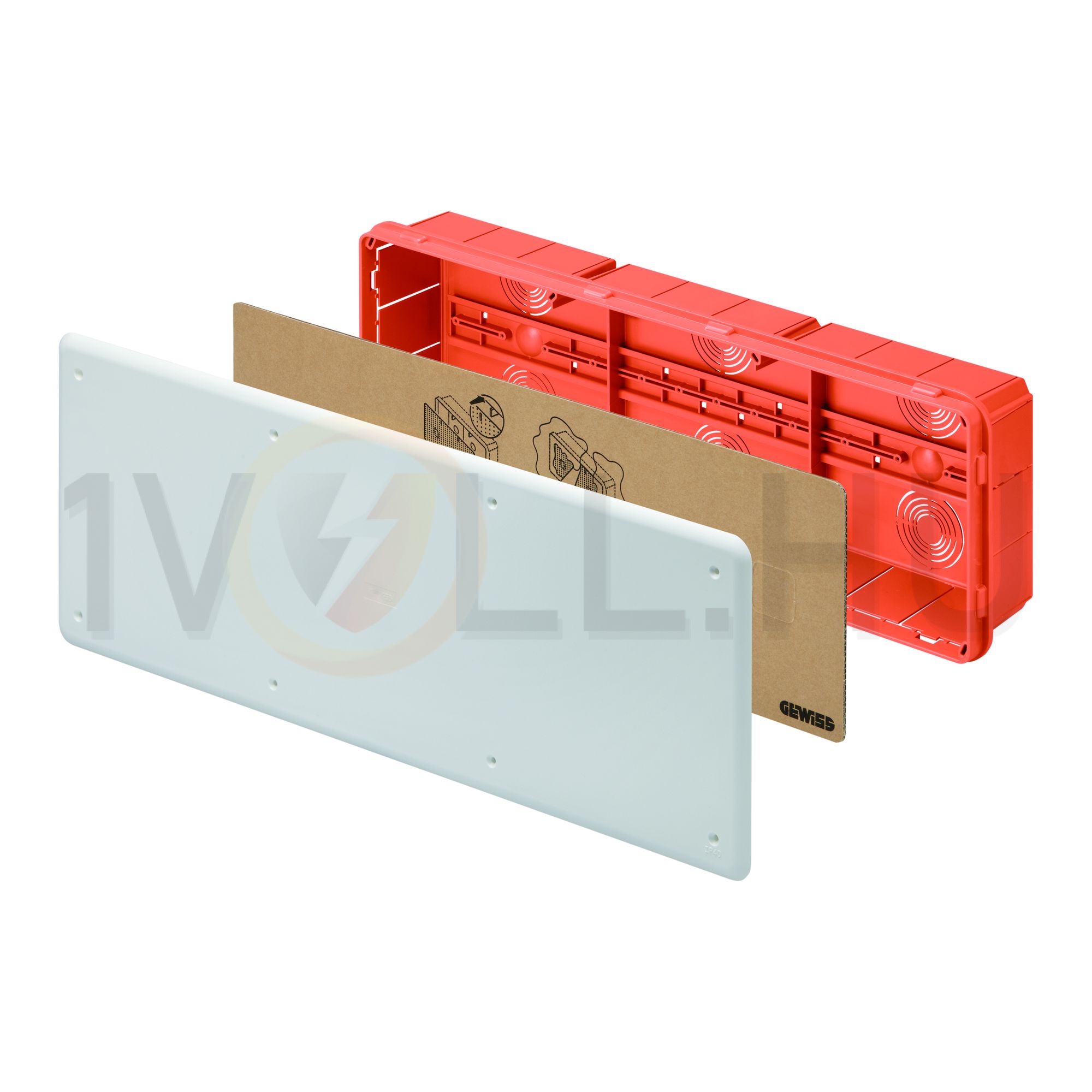 Süllyesztett kötő-/szerelvénydoboz DIN-sínnel téglalap 480mm x 160mm x műanyag piros 48PT GEWISS - GW48009