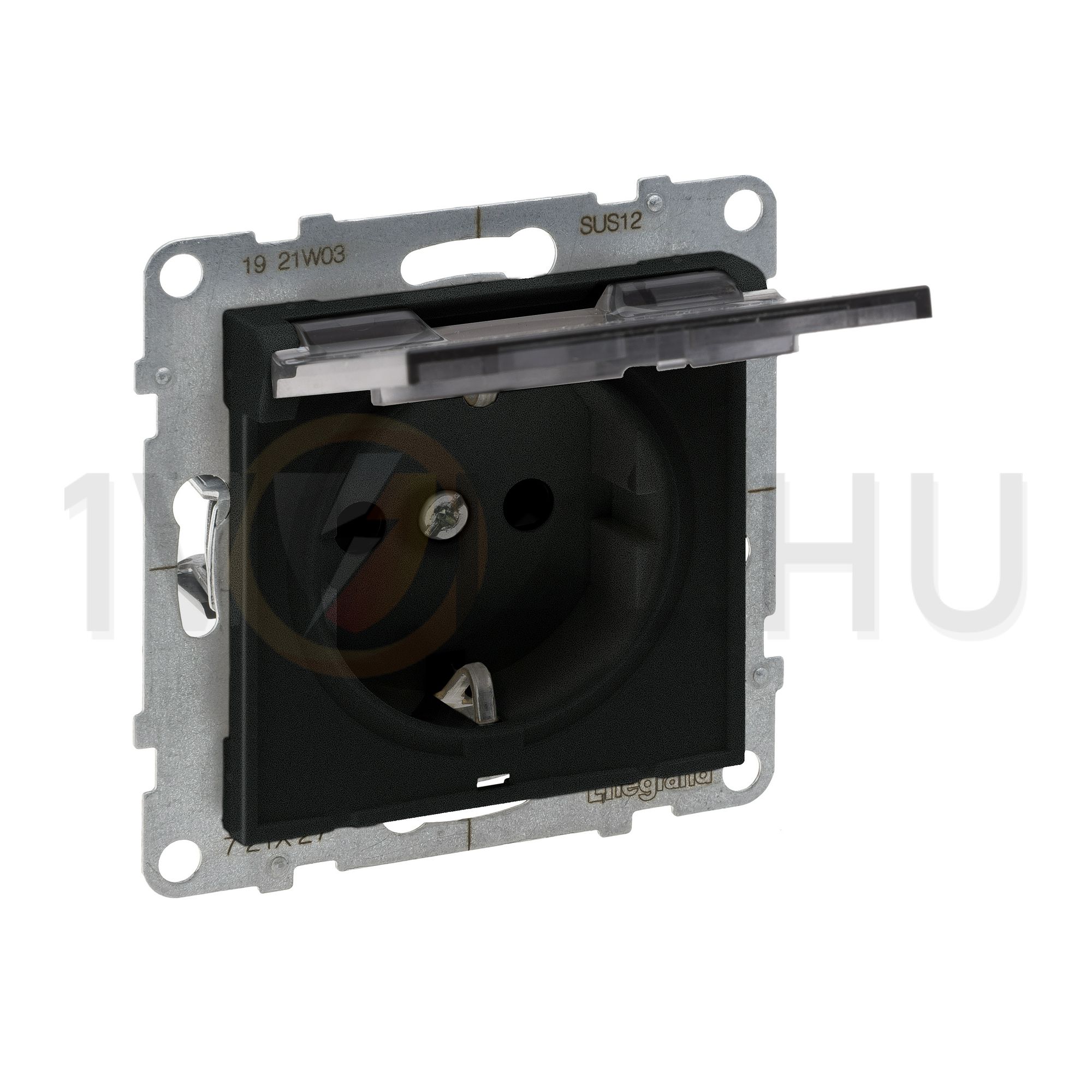 Suno 162 dugalj földelt csapófedéllel gyerekzárral fekete IP21 süllyesztett rugós LEGRAND - 721427