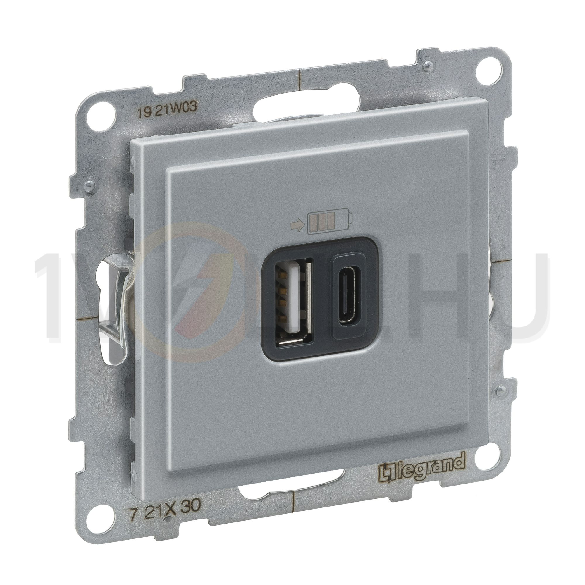 Suno USB töltőaljzat USB-A+USB-C 3000mA/ 5V süllyesztett alumínium IP20 LEGRAND - 721330