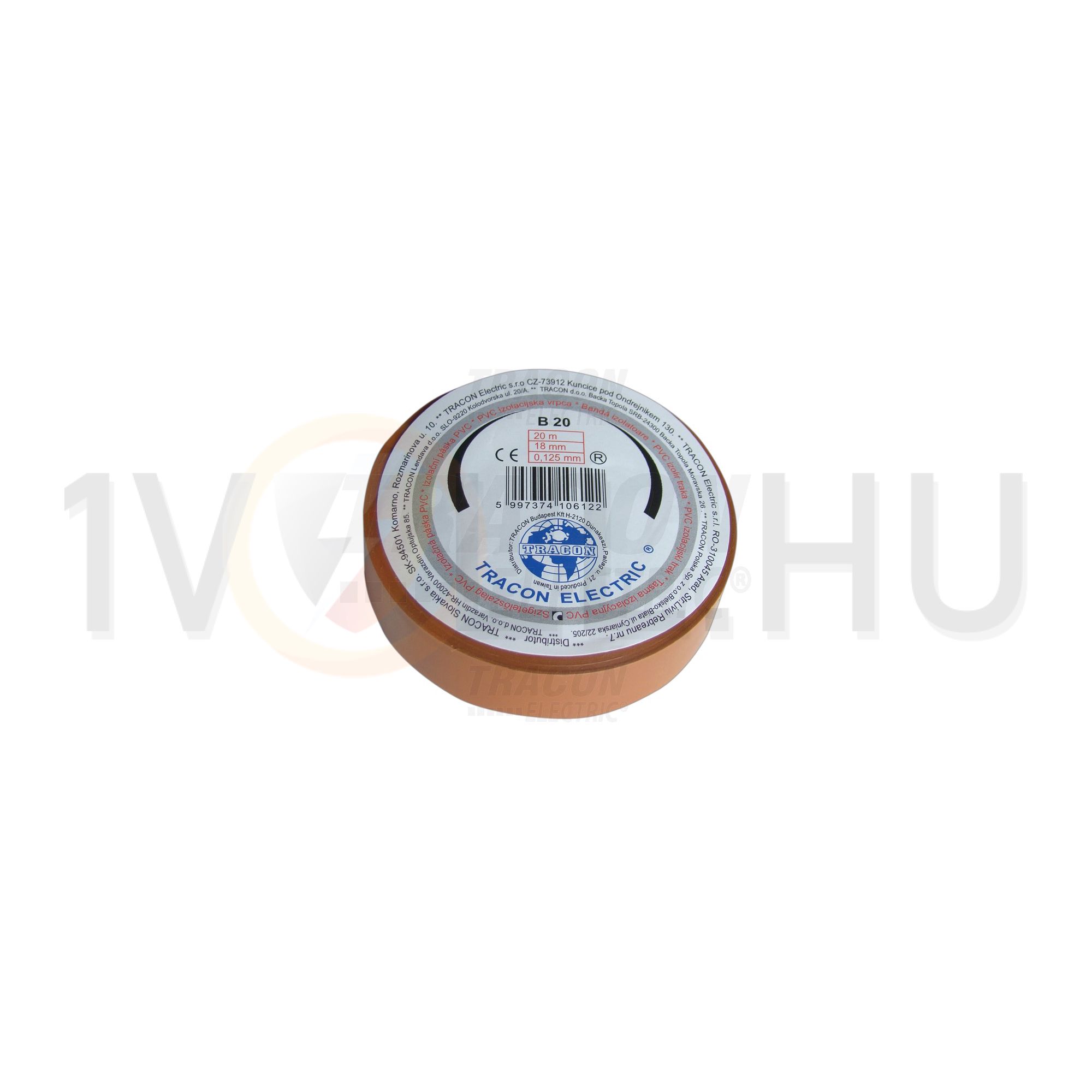 Szigetelőszalag barna 18mm x 20m PVC 90°C max. TRACON - B20