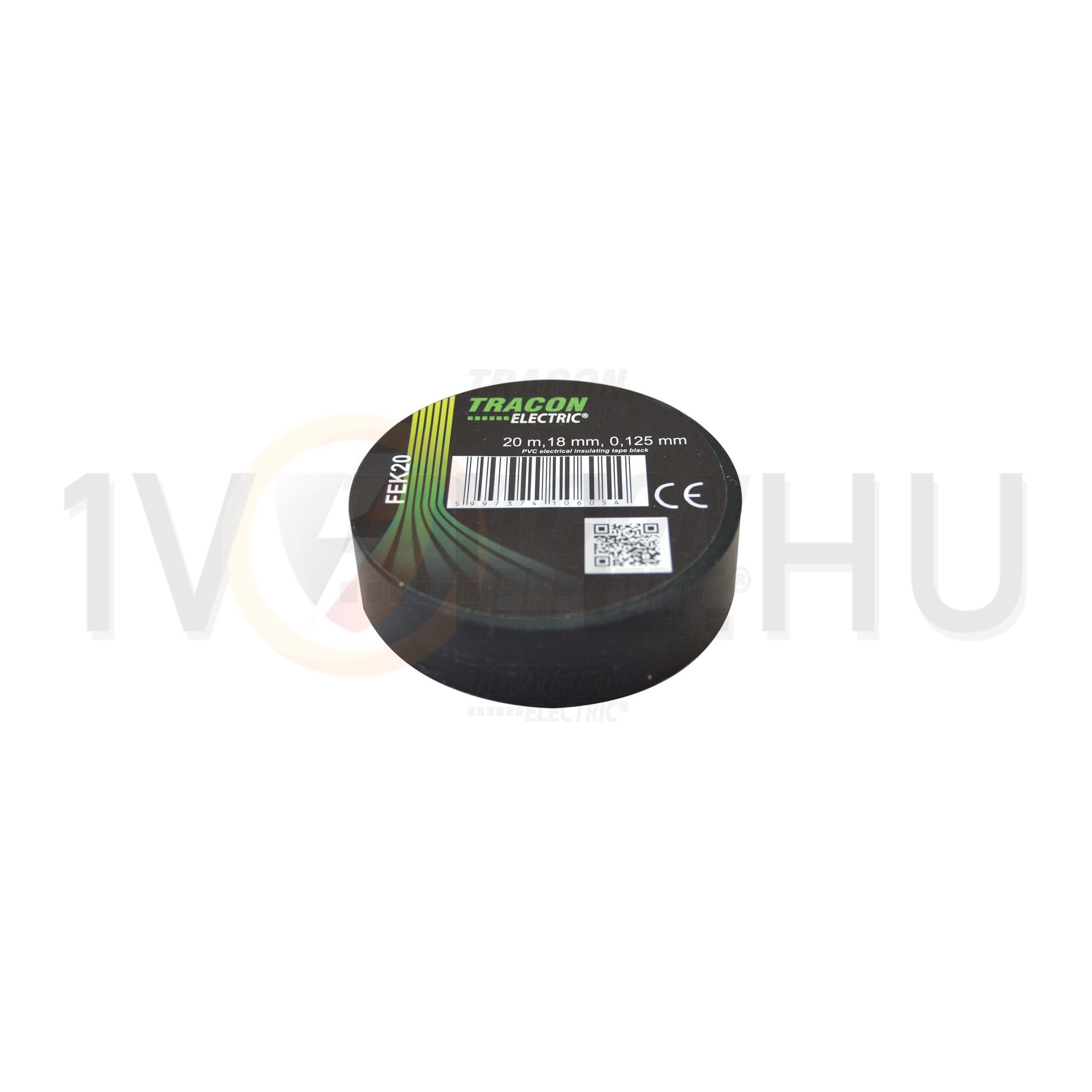 Szigetelőszalag fekete 18mm x 20m PVC 90°C max. TRACON - FEK20