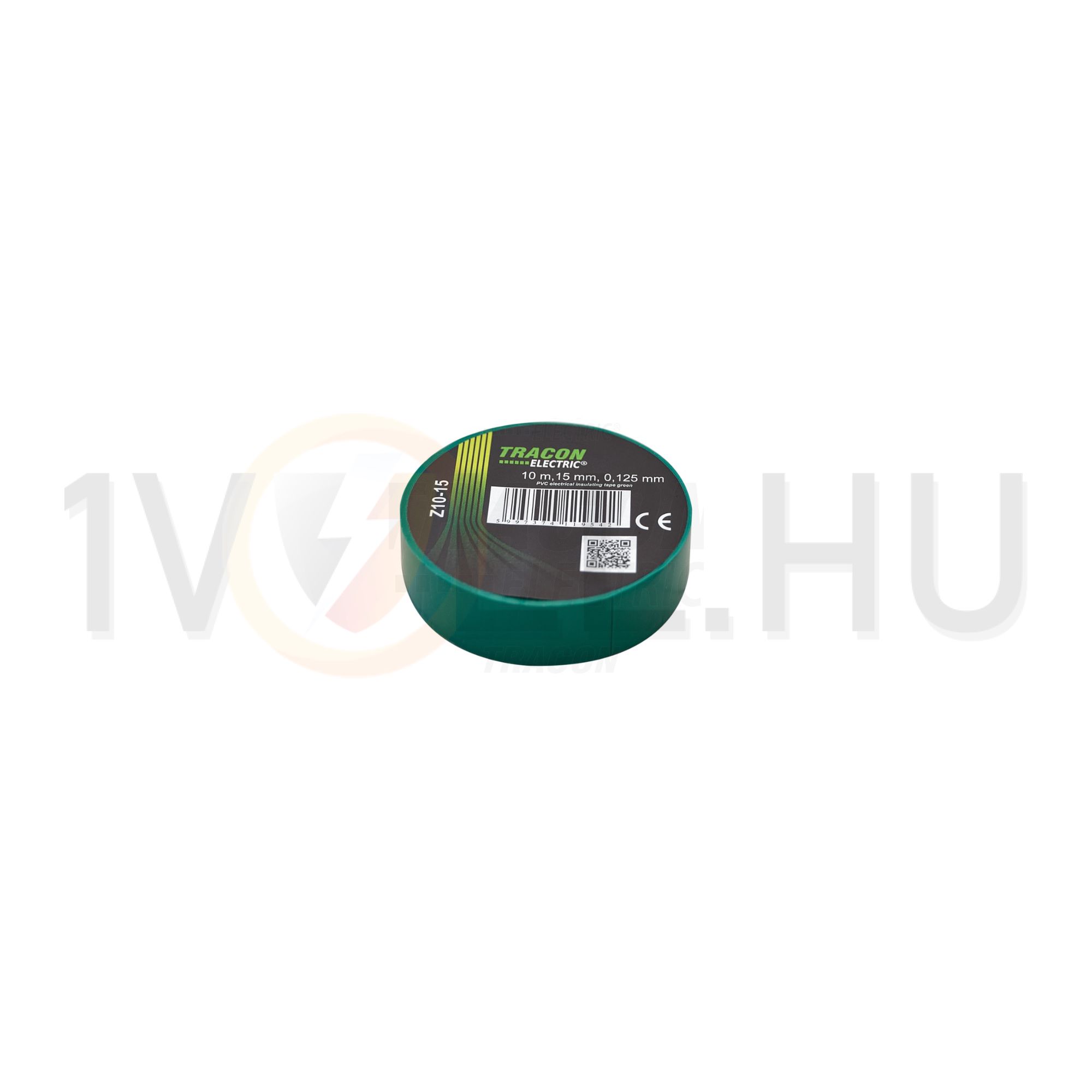 Szigetelőszalag zöld 15mm x 10m PVC 90°C max. TRACON - Z10-15
