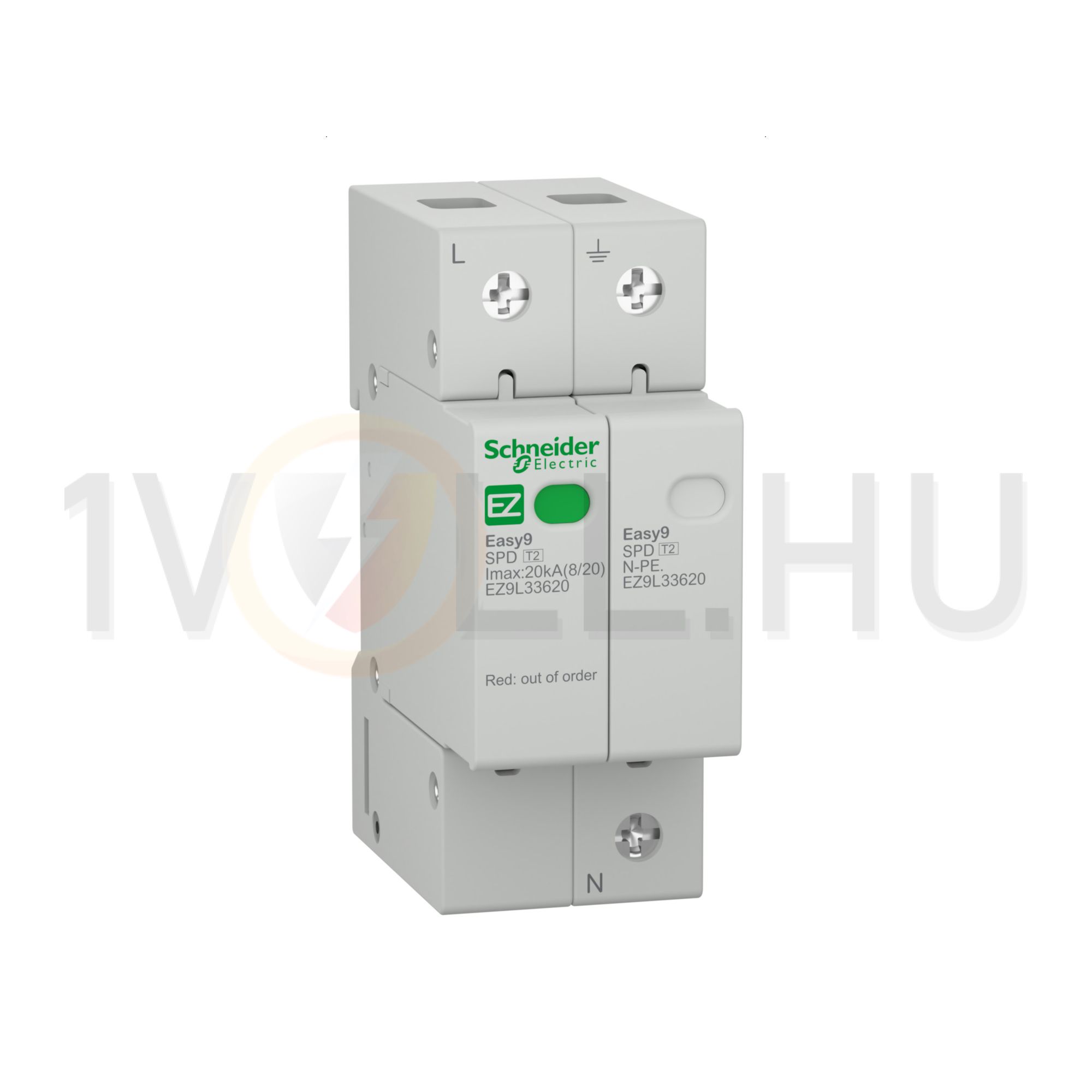 Túlfeszültség-levezető dugaszolható 1P+N T2 TN-S TT 230V/AC 20kA 2M Easy9 Pro Schneider - EZ9L33620