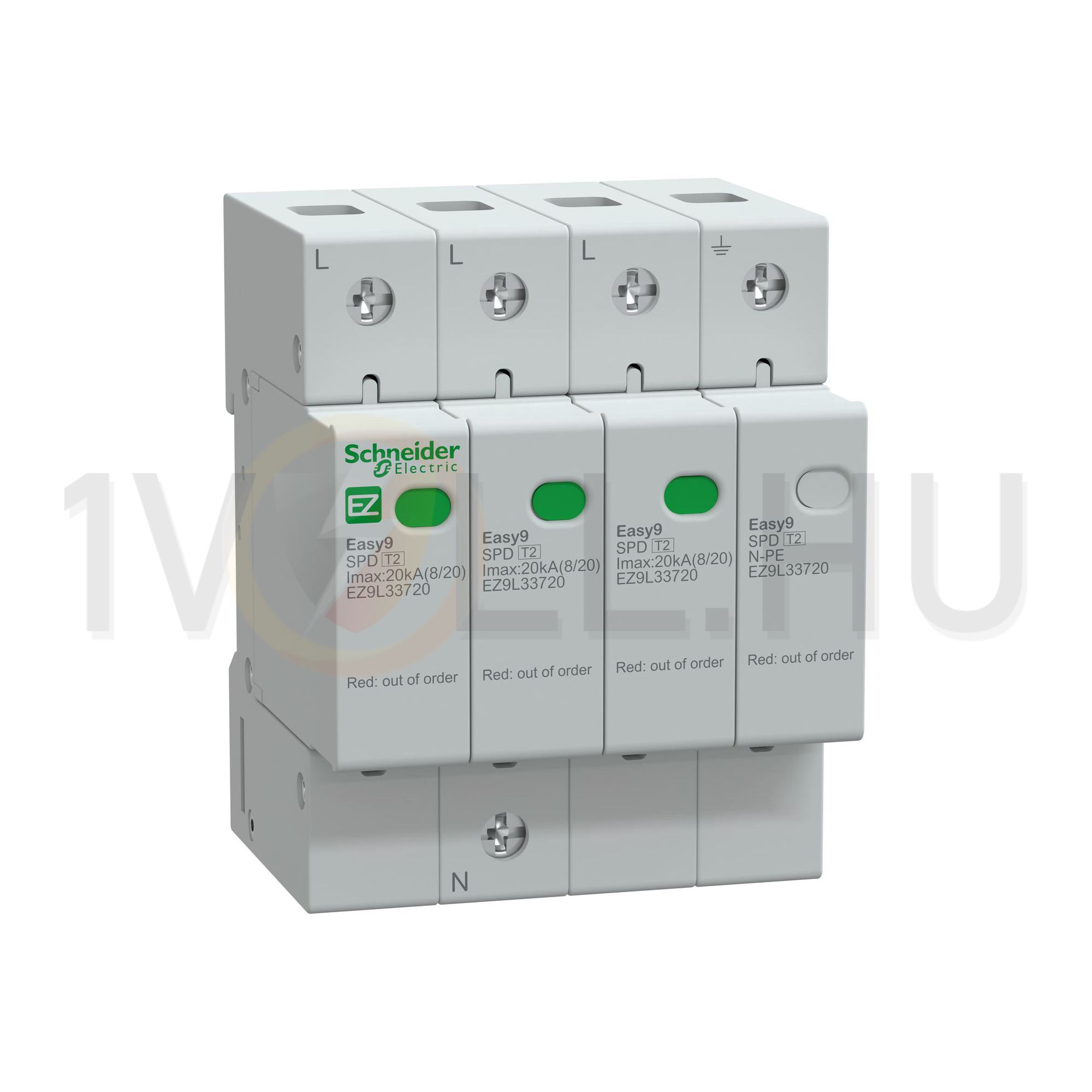 Túlfeszültség-levezető dugaszolható 3P+N T2 TN-S TT 400V/AC 20kA 4M Easy9 Pro Schneider - EZ9L33720
