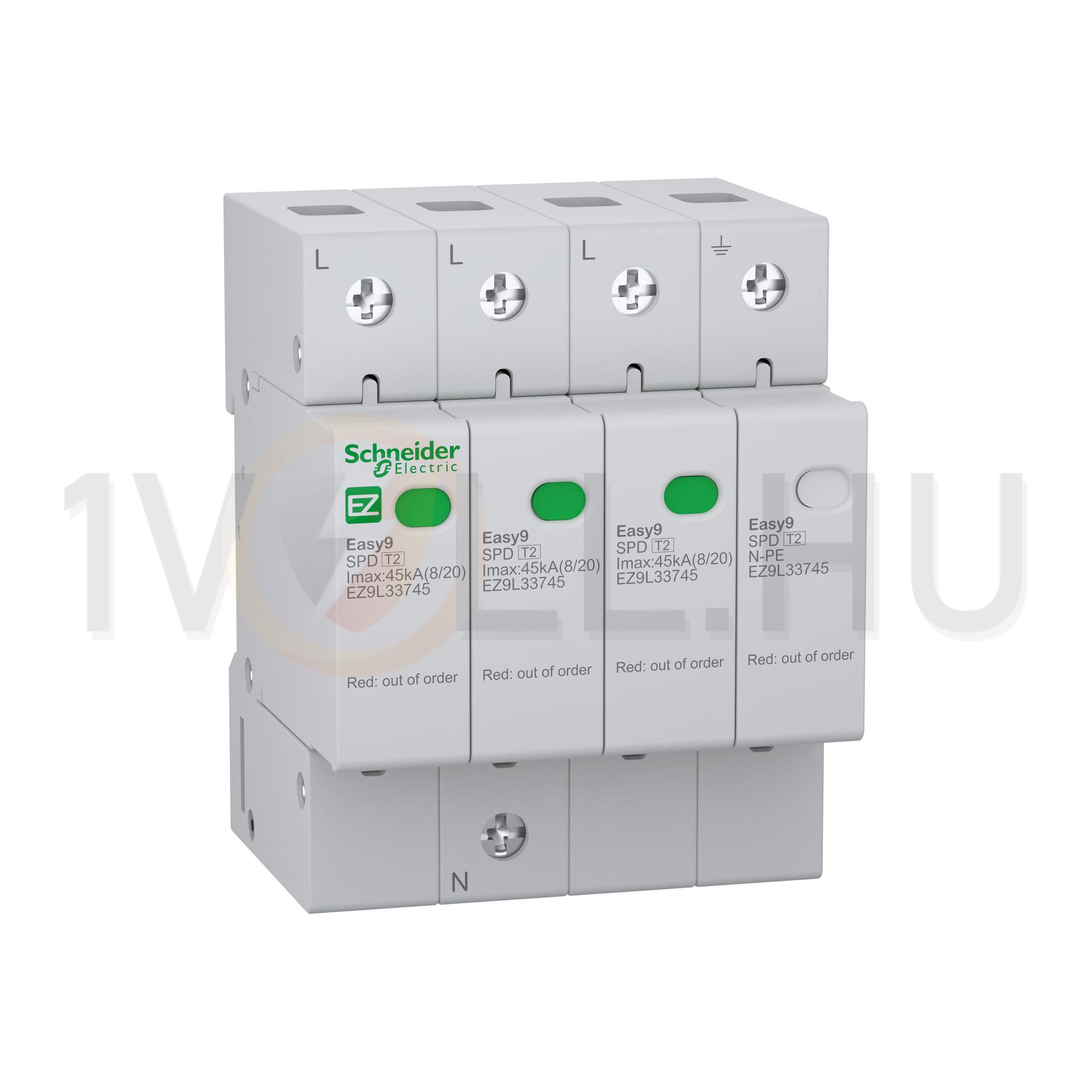 Túlfeszültség-levezető dugaszolható 3P+N T2 TN-S TT 400V/AC 45kA 4M Easy9 Pro Schneider - EZ9L33745