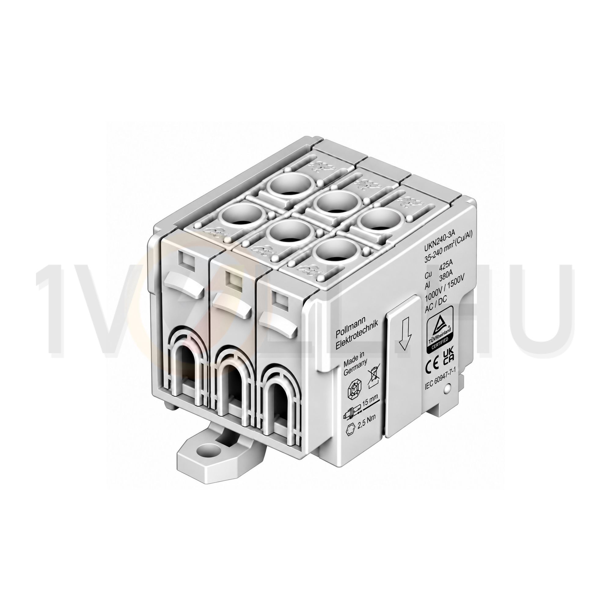 Univerzális sorkapocs szürke 35-240mm2Cu/Alu 1P csavaros csavar UKN240-3A Pollmann - 2090351