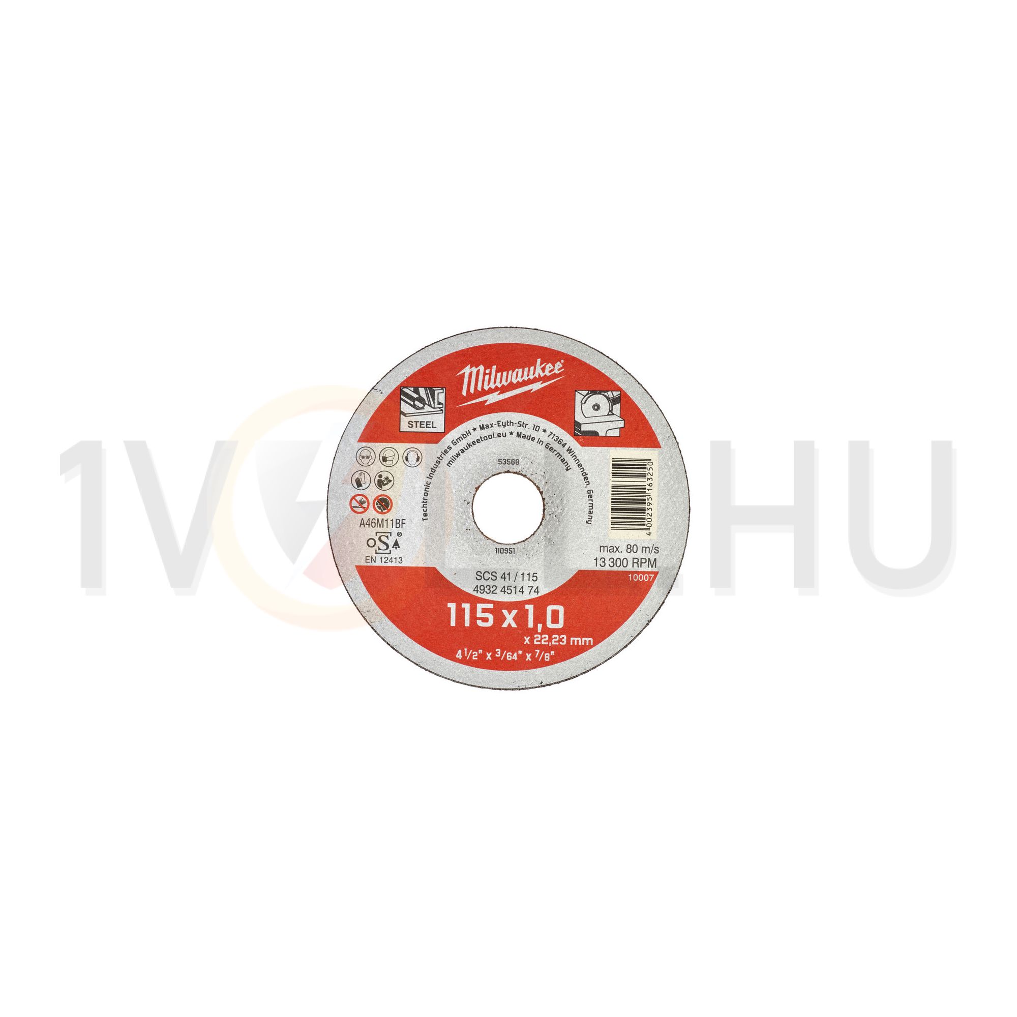 Vágókorong fémhez vékony 115mm-átmérő 1mm 22.2mm-furat fémhez SCS41/115x22x1 Milwaukee - 4932451474