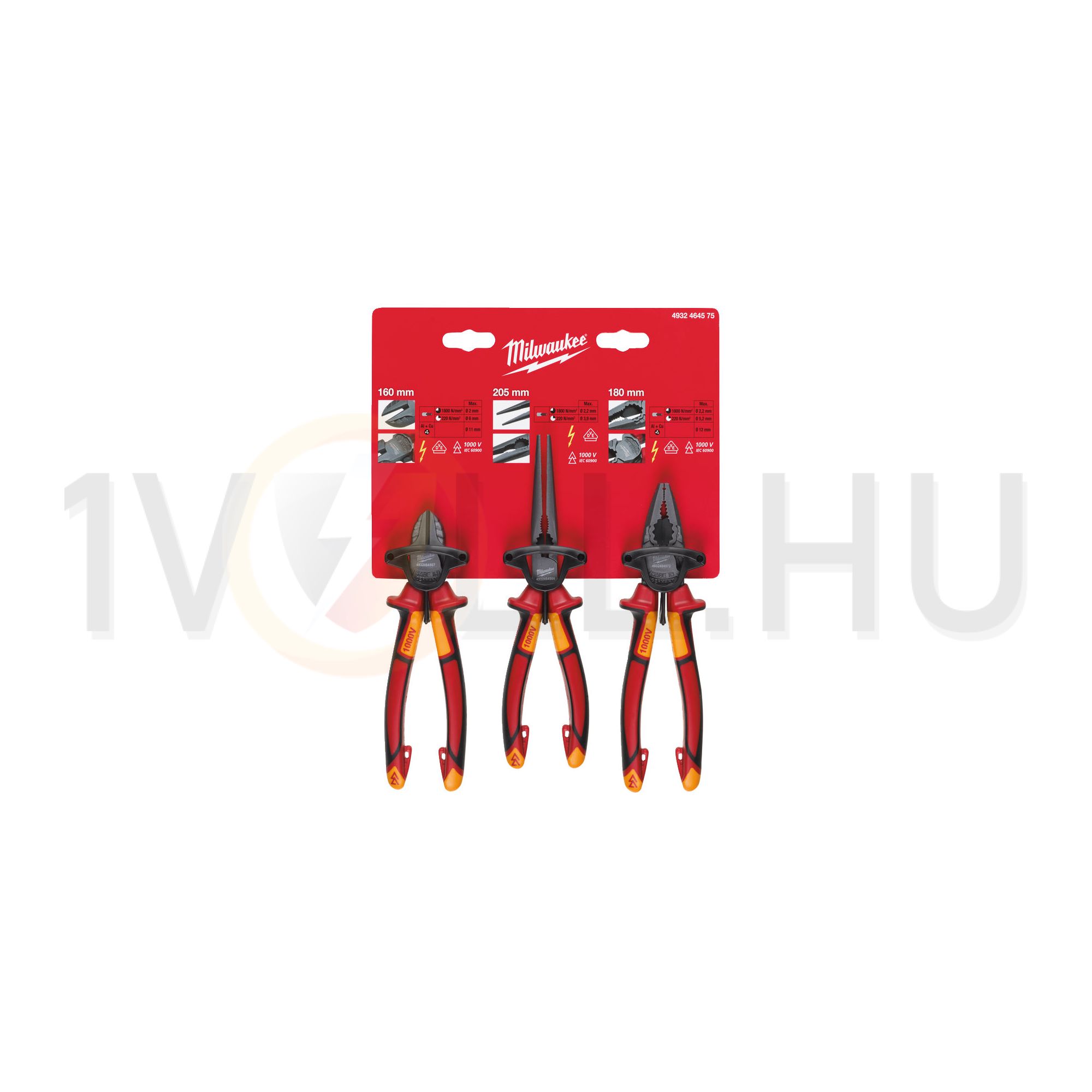 Fogó készlet 3-darabos 1-oldalvágó fogó 1-csőrös fogó 1-kombináltfogó Milwaukee - 4932464575