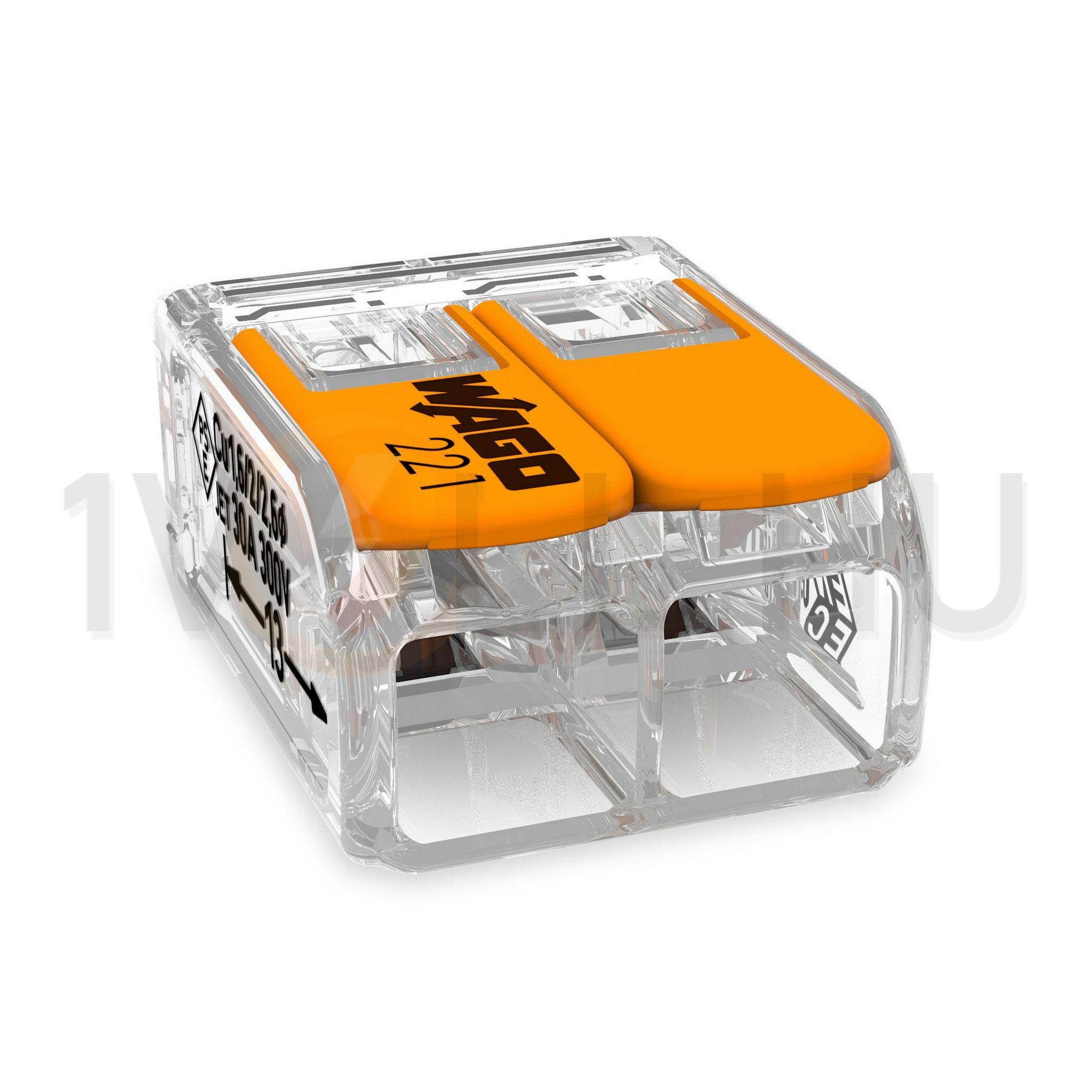 Vezetékösszekötő oldható 41A/450V leágazás 2x 0,5-6mm2 átlátszó polikarbonát (PC) WAGO - 221-612