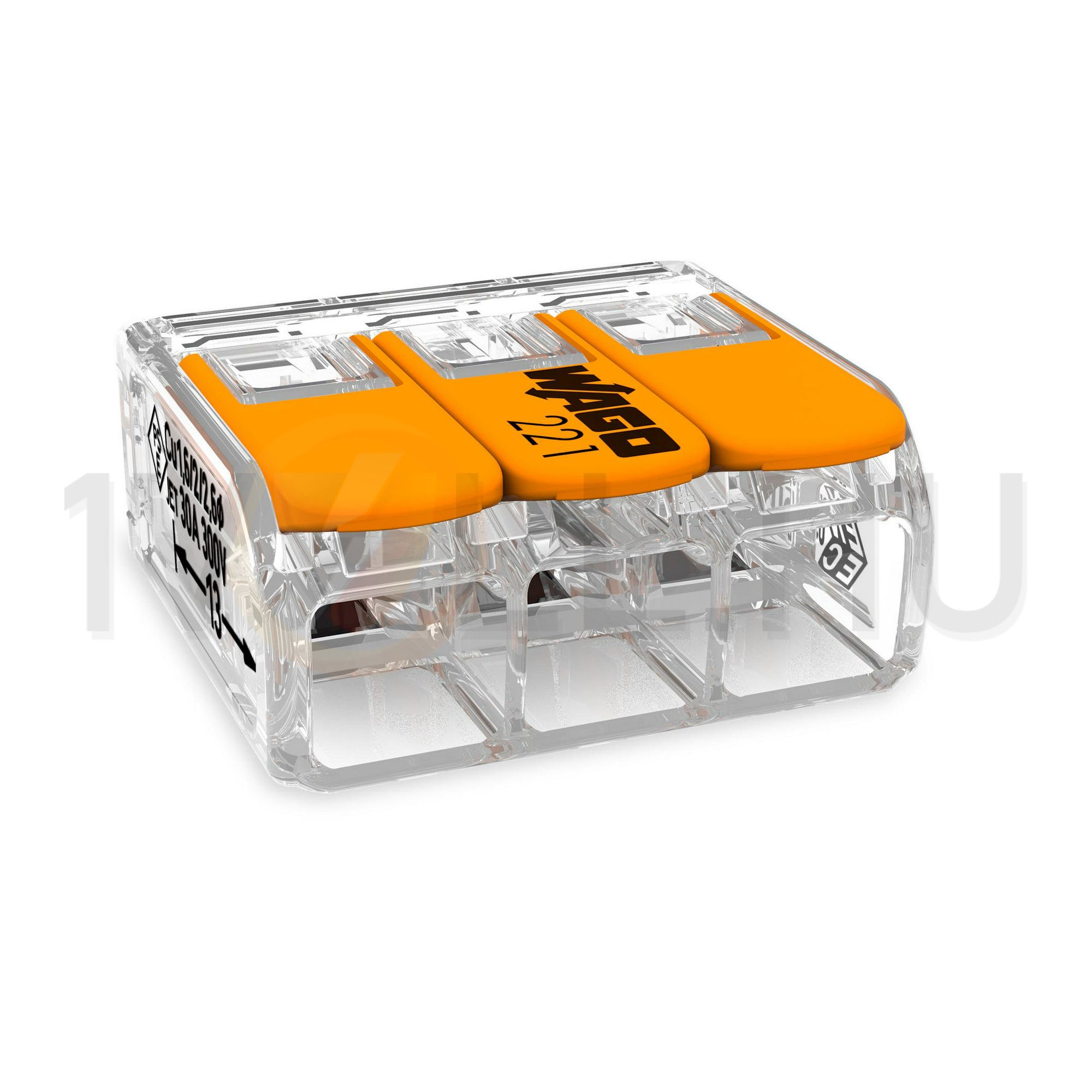 Vezetékösszekötő oldható 41A/450V leágazás 3x 0,5-6mm2 átlátszó polikarbonát (PC) WAGO - 221-613