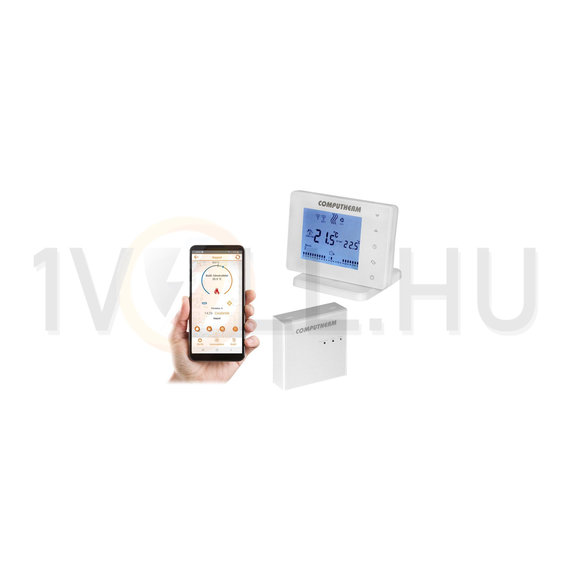 WiFi okostermosztát érintő-LCD RF/vezetékes kazánvezérlővel falonkívüli kijelzővel Quattrobi - E400RF