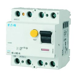 Áram-védőkapcsoló (Fi-relé) analóg 3P+N 63A 100mA AC-típus 10kA PF7-63/4/01-DE EATON - 263591