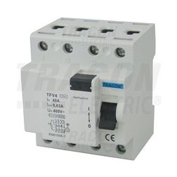Áram-védőkapcsoló (Fi-relé) analóg 3P+N 25A 30mA AC-típus 6kA TRACON - TFV4-25030