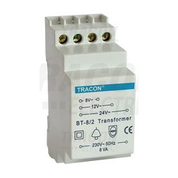Csengőtranszformátor 1F 8VA sorolható 230V/ 8V/ 0.5A 12V/ 0.33A 24V/ 0.17A 2M 8W TRACON - BT-8/2