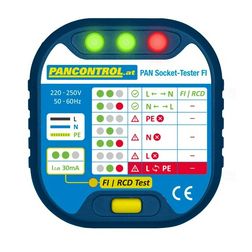 Dugalj teszter 2P+F +FI-teszt 2P-ellenőrzés 220-250V LED-kijelzés PAN Socket-Tester FI Pancontrol