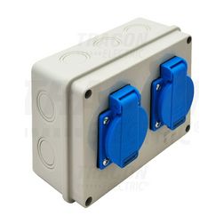 Dugaszoló elosztó 16A/230V 2x2P+F/230V műanyag fali IP44 szürke TRACON - TDB07-0M