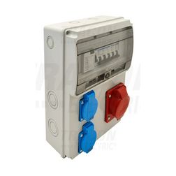 Dugaszoló elosztó 16A/400V 11M 1x16A5P400V 2x2P+F/230V kismegszakító műanyag fali IP44 TRACON - TDB04-11MV