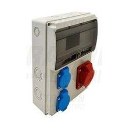 Dugaszoló elosztó 16A/400V 11M 1x16A5P400V 2x2P+E/230V műanyag fali IP44 szürke TRACON - TDB04-11M