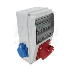 Dugaszoló elosztó 16A/400V 6M 1x16A5P400V 2x2P+E/230V kismegszakító műanyag fali IP44 TRACON - TDB01-6MV