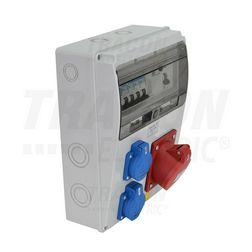 Dugaszoló elosztó 32A/400V 12M 1x32A5P400V 2x2P+F/230V kismegszakító műanyag fali IP44 TRACON - TDB10-11MV